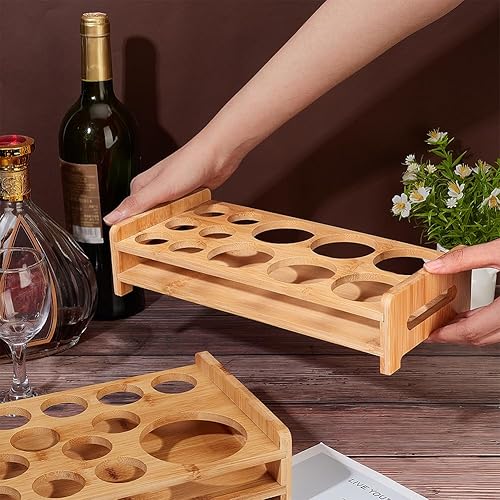 Miniatura 3 de NBEADS Soporte para 12 bandejas de vidrio de chupito, estante de madera de bambú para copas de vino de cerveza, estante organizador de copas de