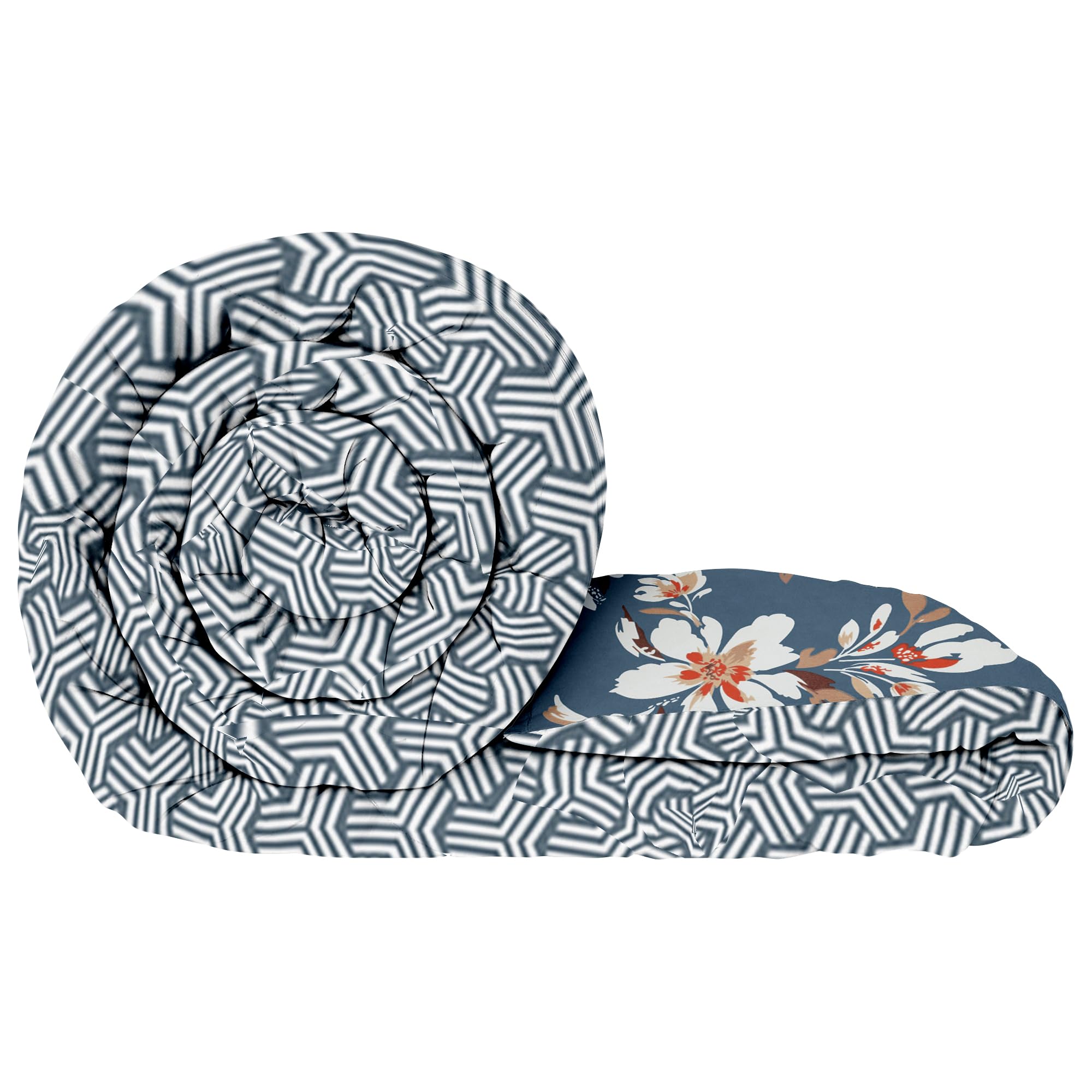 Story@Home Fusion Reversible Comforter Single Bed | Microfiber Blanket | 180GSM, 150 X 225cm | Floral Grey & White, Perfect for Festive Gifting
