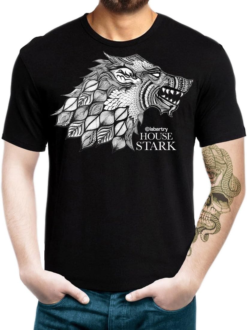 Labartry Men's Round Neck Graphic Printed Artist Cotton T-Shirt - House Stark | Game of Thrones | GOT