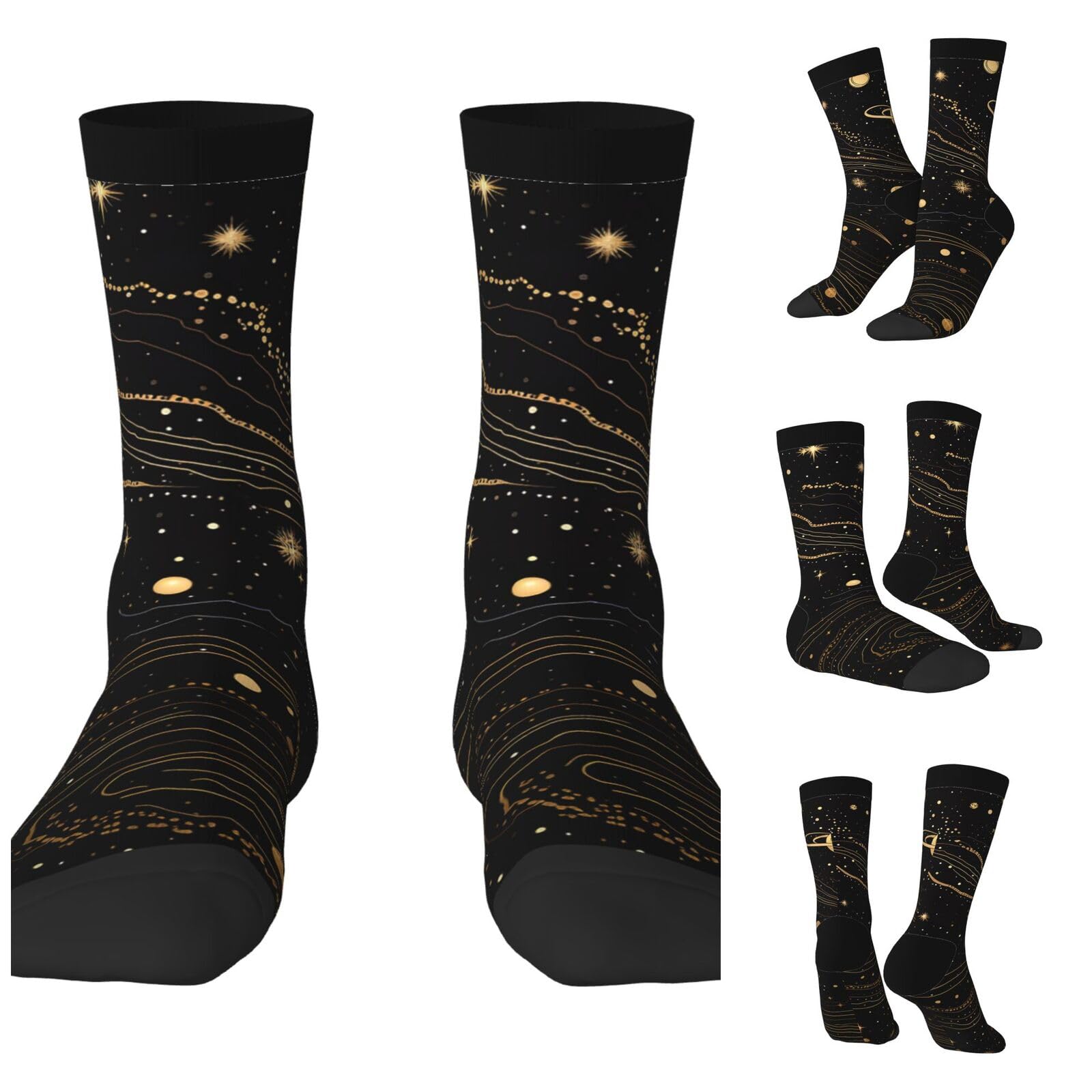 LZQPOEAS Gold and silver space themed Athletic Socks Unisex Cushioned Crew Socks Hiking Running Calf Sock Soft Above Ankle Sock
