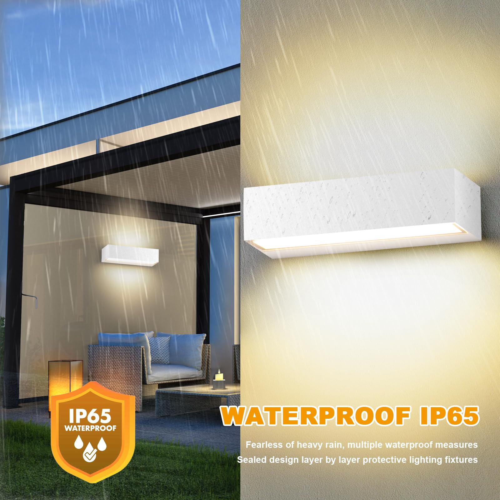 2 Pack 36W Applique da Parete Interno/Esterno Bianco 30Cm Lampade da Parete 3000K Bianco Caldo Applique Esterno IP65 Impermeabile