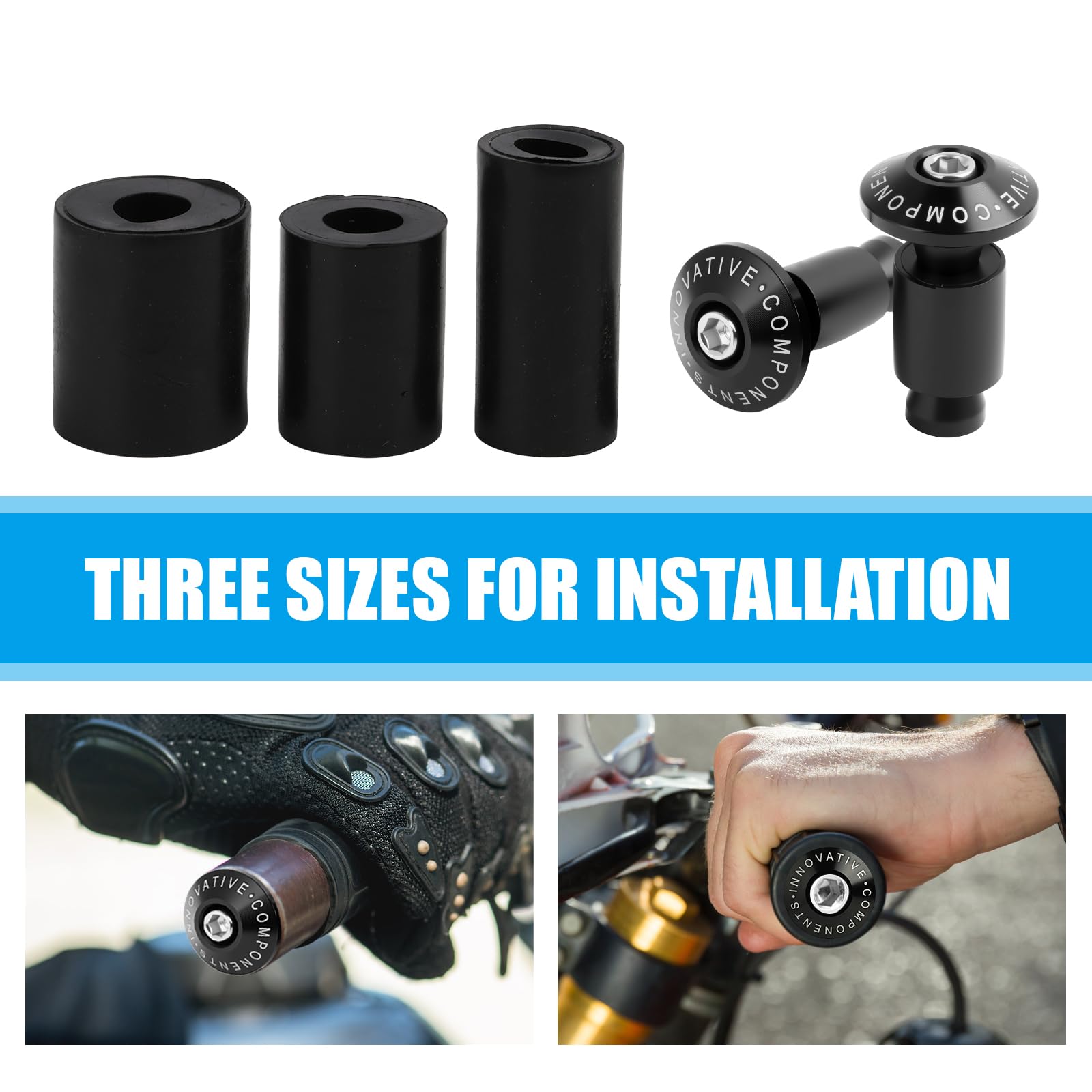 Terminali Manubrio Universali in Alluminio CNC e Gomma, Compatibili con Manubri da Ø22mm (7/8") per Moto, MTB e Bici, Design Elegante, Nero - Set di Contrappesi Durevoli e Protettivi