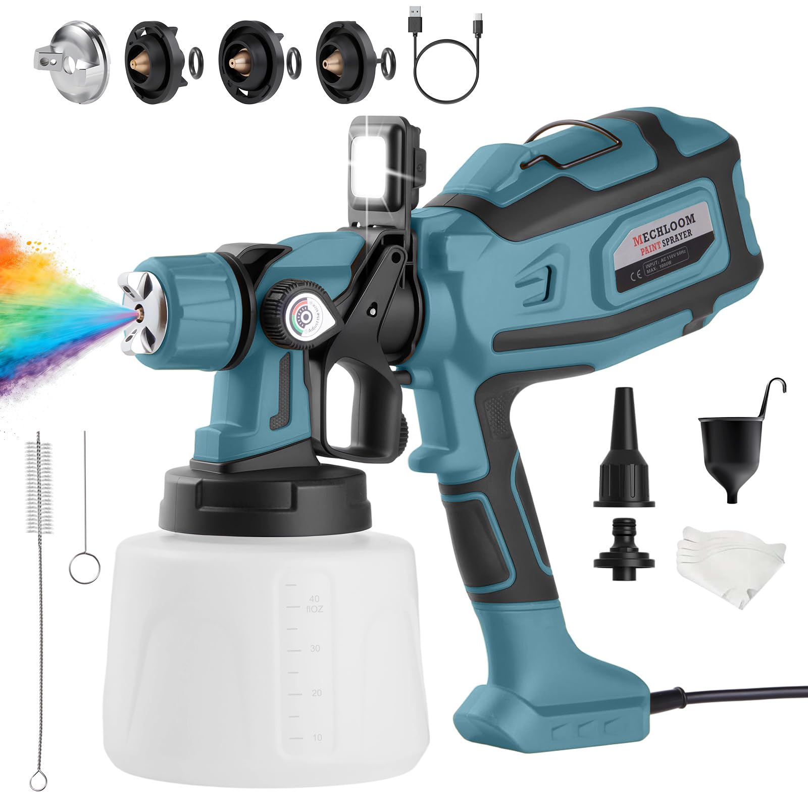 Paint Sprayer, 1000W HVLP Spray Gun for Stain, Furniture, Blue