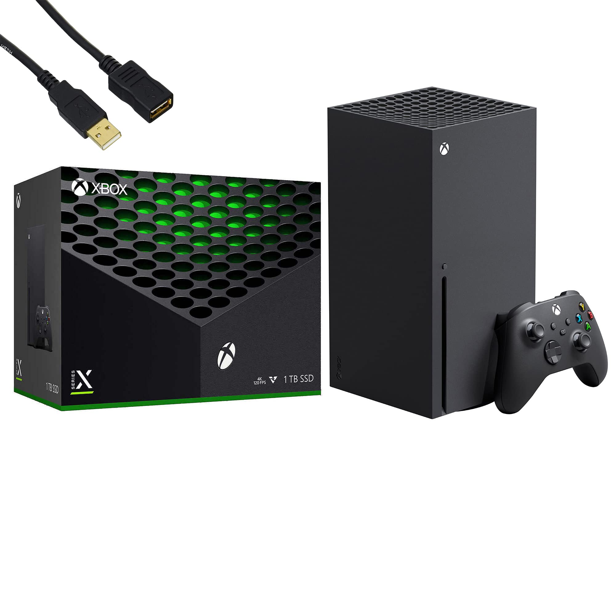 Microsoft Xbox Series X 1TB SSD Video Game Console + 1 Xbox Wireless Gaming Controller, Black - 16GB GDDR6 Memory, 8K HDR, 4K UHD Blu-Ray - USB Extension Cable
