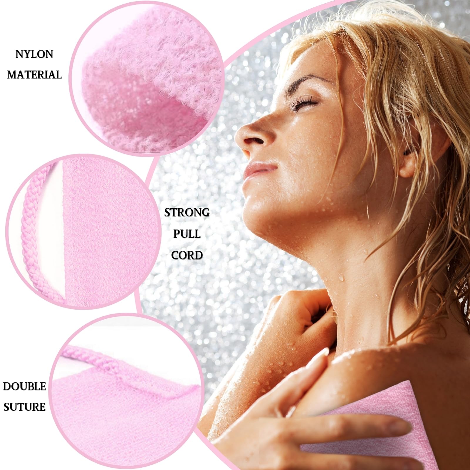 Gant Exfoliant Corps Set, 2 Pièces de Gants Exfoliants et 2 Pièces de Brosse Pour le Dos Douche, Brosse dos Douche et Gant Gommage Corps pour Usage le Corps, le Visage et le Bain (Rose)
