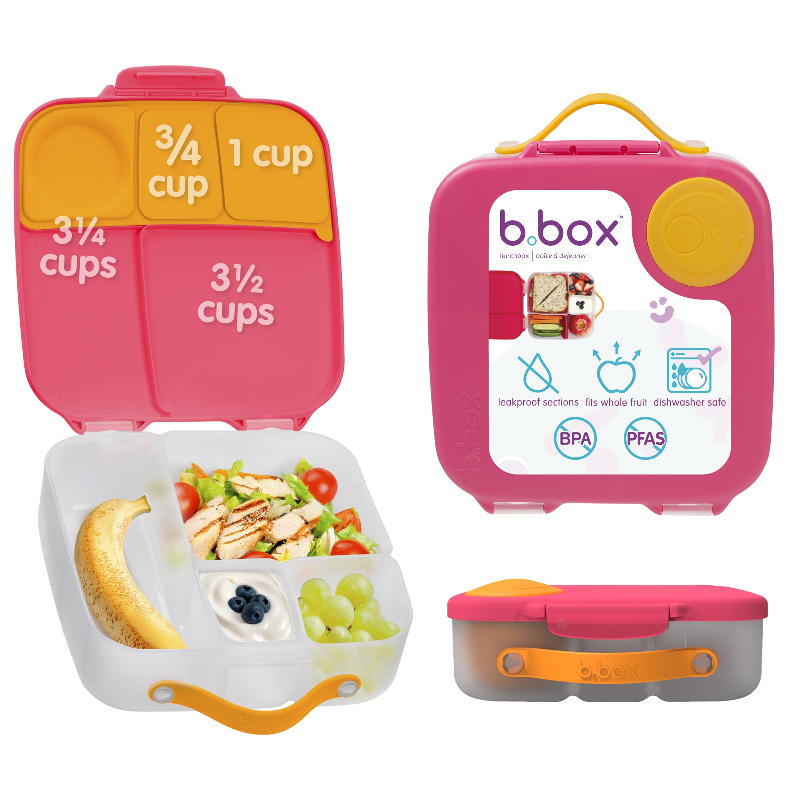 Lunchbox | Large Bento Box with 4 Compartments (2 Leakproof), Removable Divider, Gel Cold Pack | Ideal for School | from 3+ | 2L Capacity