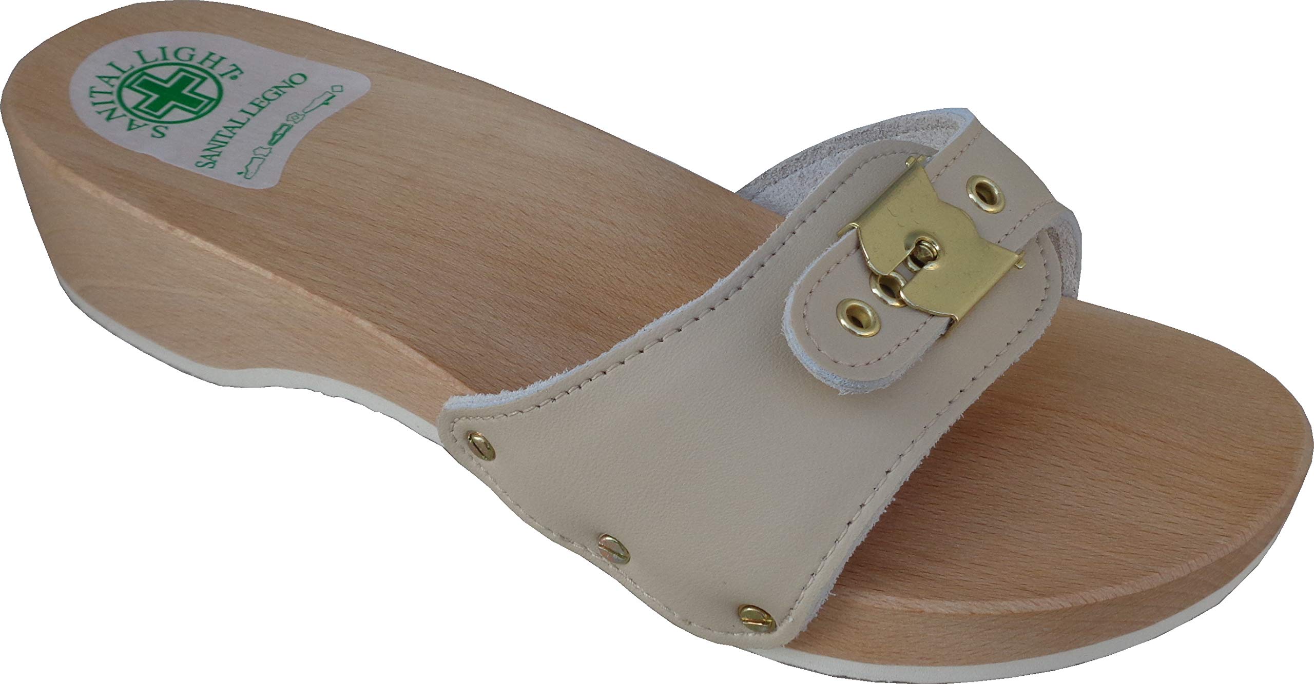 Sanital LightWomen's Wooden Shoes Leather Clogs Wooden Sole Wooden Clogs Item 100 - Leather Upper Material Beige