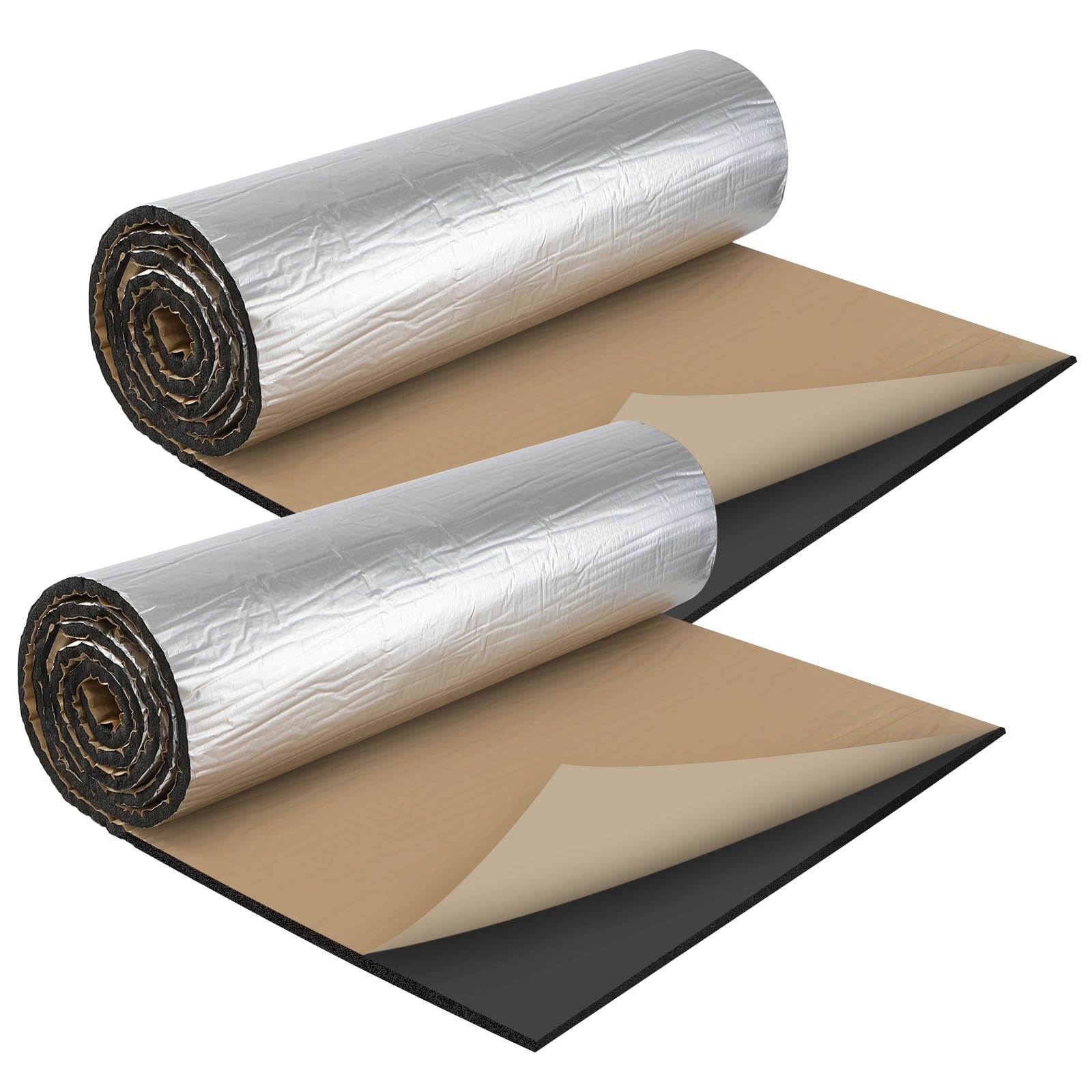 Self Adhesive Reflective Aluminium Foam Insulation 10mm Thick with Kraft Tin Foil Radiator Reflector Sound Deadening Mat for Floor Roof Garage Door 200x50cm 2PCS โ image 1