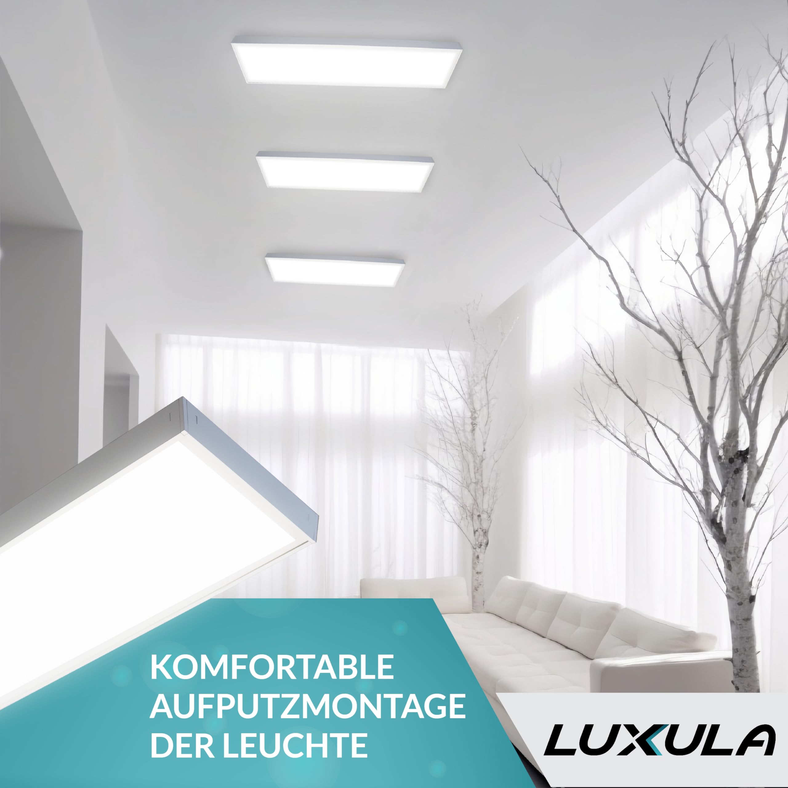 LUXULA LED Deckenleuchte lang 120cm - 36W, 4000K Neutralweiß, 3600lm – LED Panel 120x30cm inkl. 230V Netzteil – Flache LED Deckenlampe für Wohnzimmer, Schlafzimmer, Küche, Büro - 120x30x6,4cm