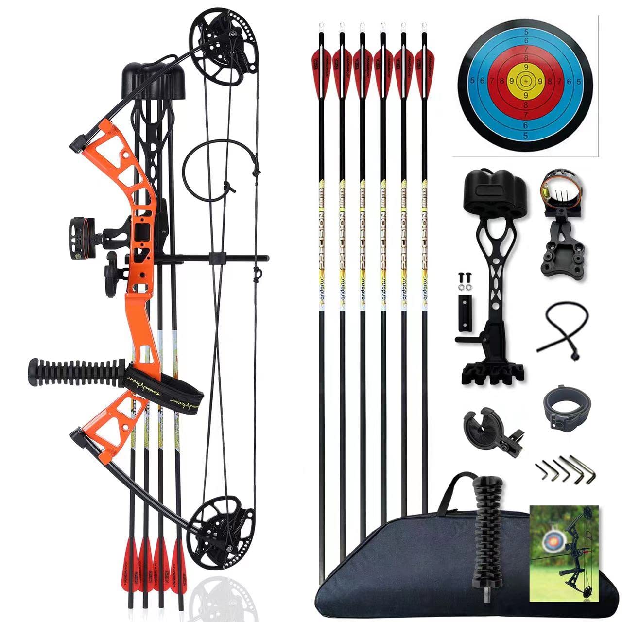 Compound Bow Set 10-40lbs for Pull Child Right Hand Lightweight Design Bow Adjustable 16"~28" Draw Length IBO 290fps New 2024 Professional Set for Youth&Kids