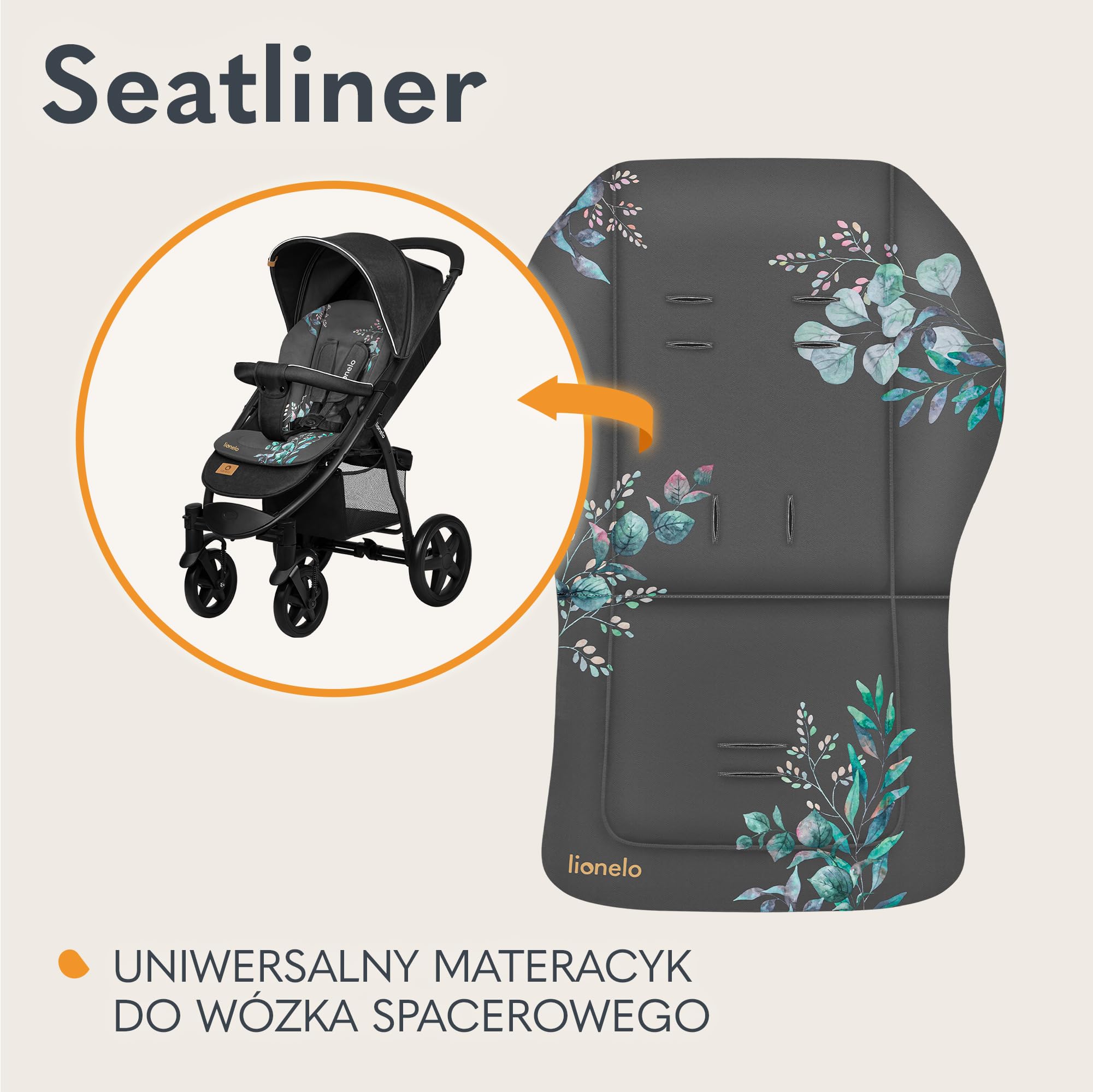LIONELO SEATLINER Uniwersalny Materacyk do Wózka Spacerowego, Dwustronny Materiał Wodoodporny, Kompatybilny z Większością Wózków, Miękka Wkładka do Wózka Dziecięcego (Szary)
