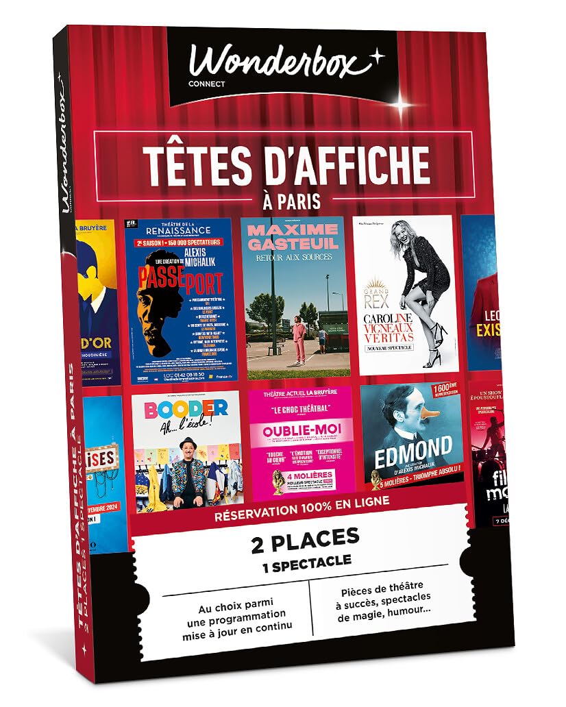 Wonderbox Connect - Coffret Cadeau - Tête d'affiche à Paris - 2 places pour un spectacle au choix - Pièces à succès, théâtre, magie, humour... - Validité 27 mois