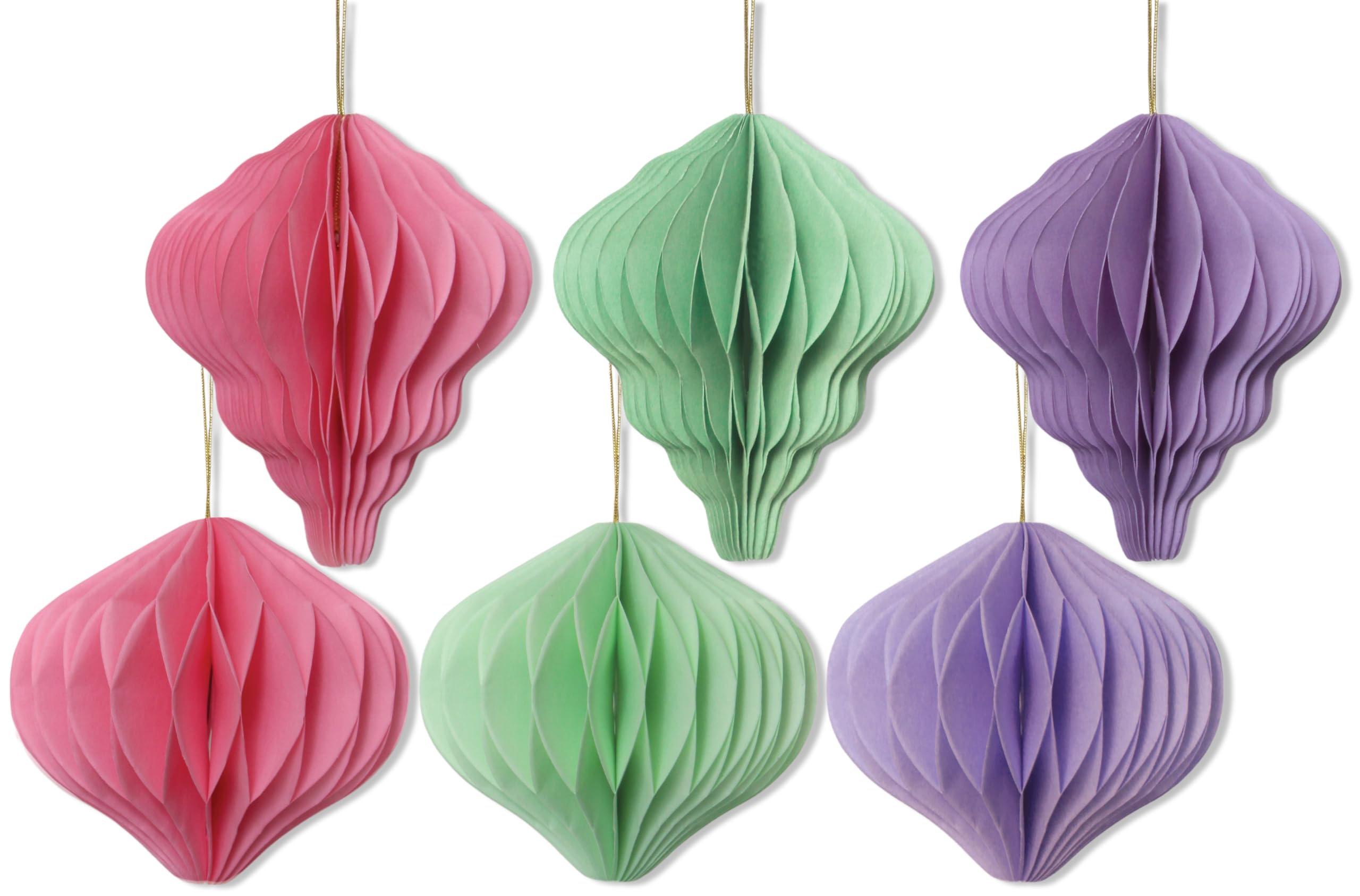 Quickdraw Pastel 6 Honeycomb Paper Baubles 3D Christmas Hanging Festive Decorations For Tree Wall & Ceiling