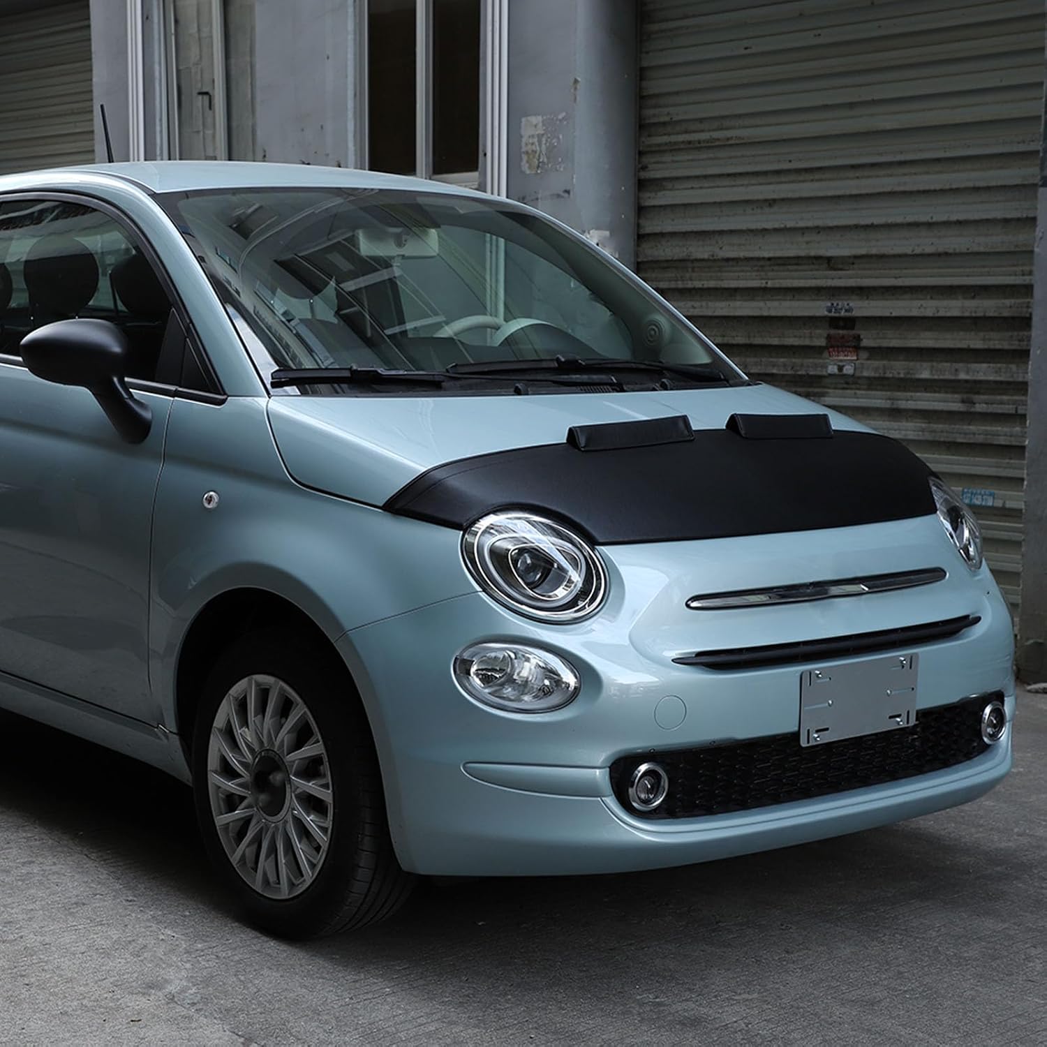 Car Bonnet Hood Protector Bra Compatible with Fiat 500 2007-2024,Leather Front End Nose Mask Bonnet Bra 1PCS,Black Engine Cover Anti Scratch Mask Exterior Accessories