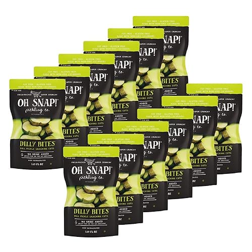 OH SNAP! Dilly Bites (12 Pack) - Dill Pickle Snacking Cuts - Fresh Packed Ready To Eat Pickle Bites - Gluten-Free, Fat-Free & Made With Non-GMO Veggies - Delicious & Healthy Snack