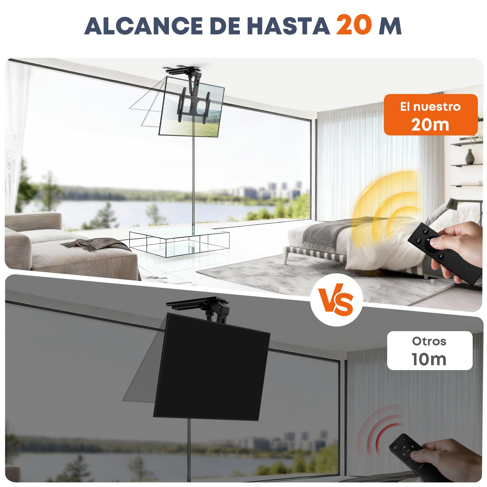 Soporte TV Techo Motorizado 37–75" – Elevador TV Eléctrico Abatible, Mando a Distancia, 45 kg de Carga, VESA 600×400mm, Negro