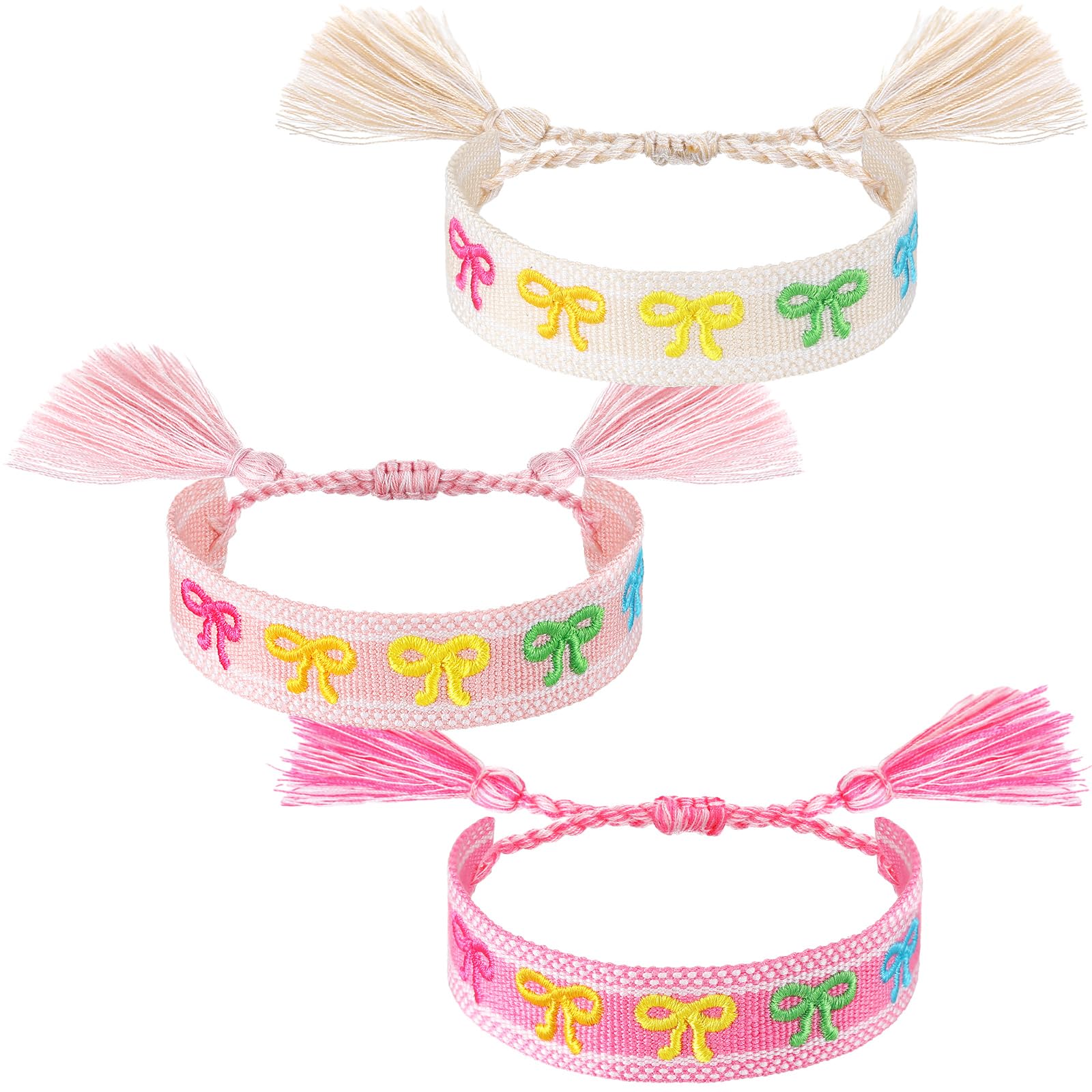 Tondiamo BFF Friendship Bracelets for 3 Bow Woven Bracelets Best Friend Christmas Birthday Gifts for Women Pink,Rose Pink and Beige