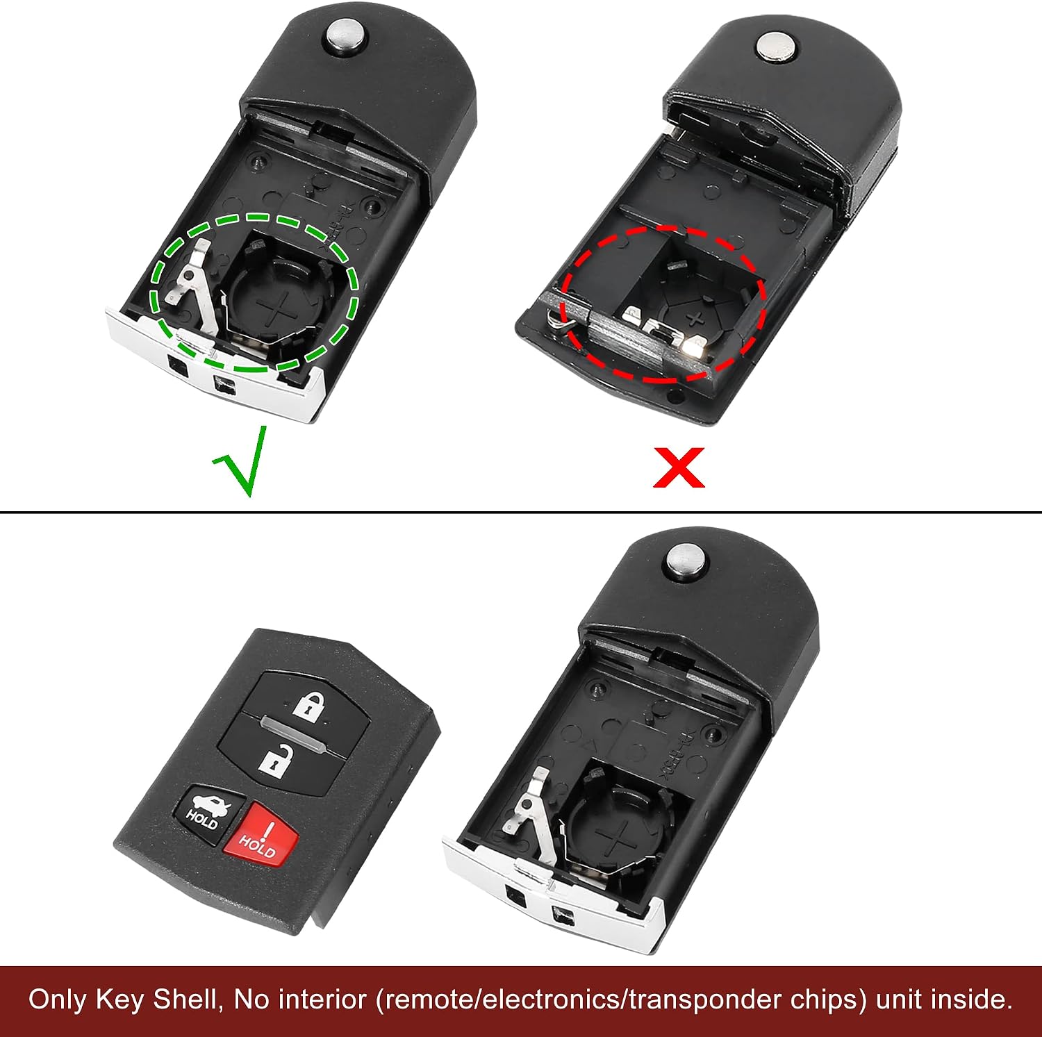 uxcell New Smart Remote Flip Key Fob Shell Case 4 Button for Mazda 3 5 RX-8 CX-7 CX-9 2003-2013