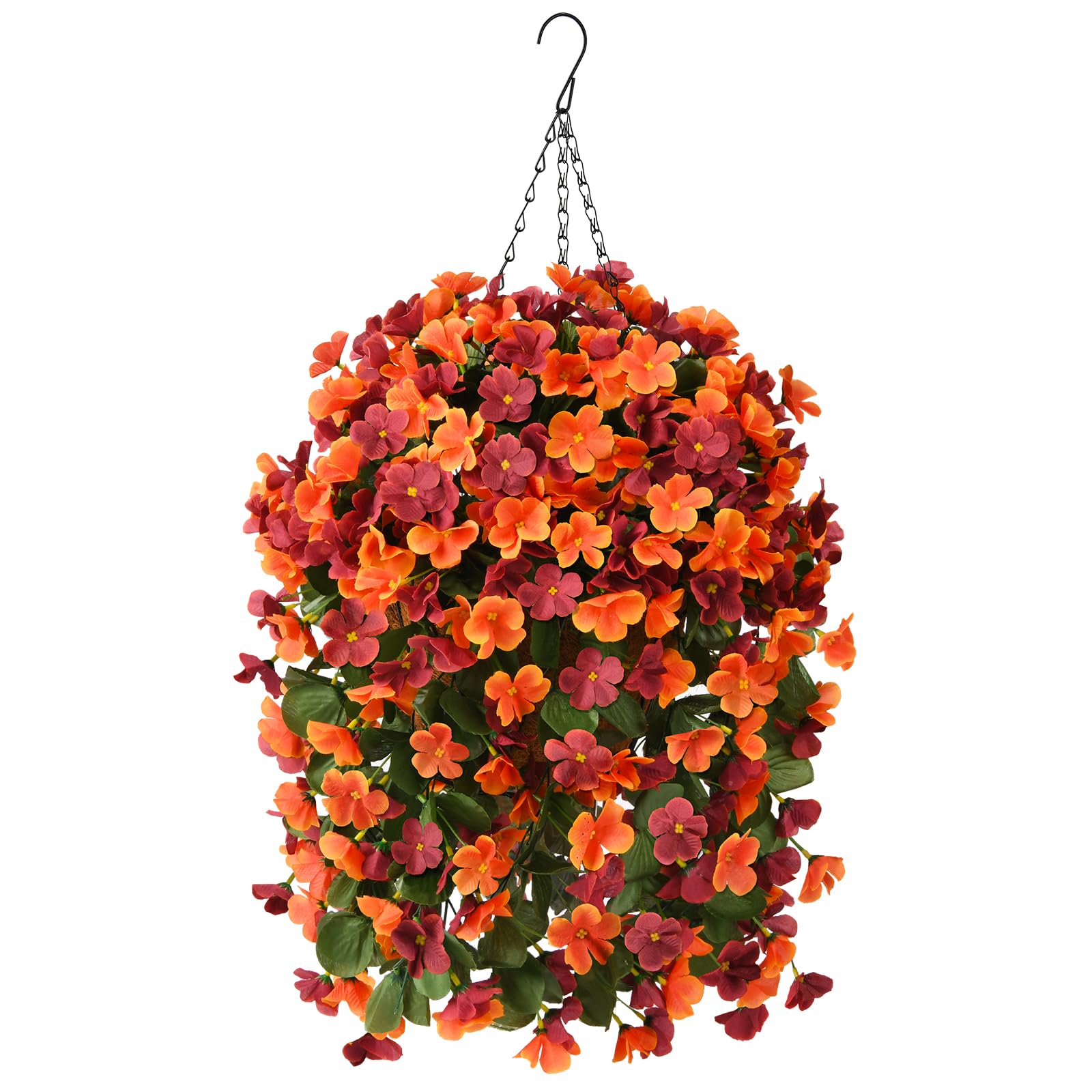 Artificial Fake Hanging Plants Flowers Basket for Fall Autumn Outdoor Decoration,Faux Silk Begonia in Planter UV Resistant Realistic for Outside Home