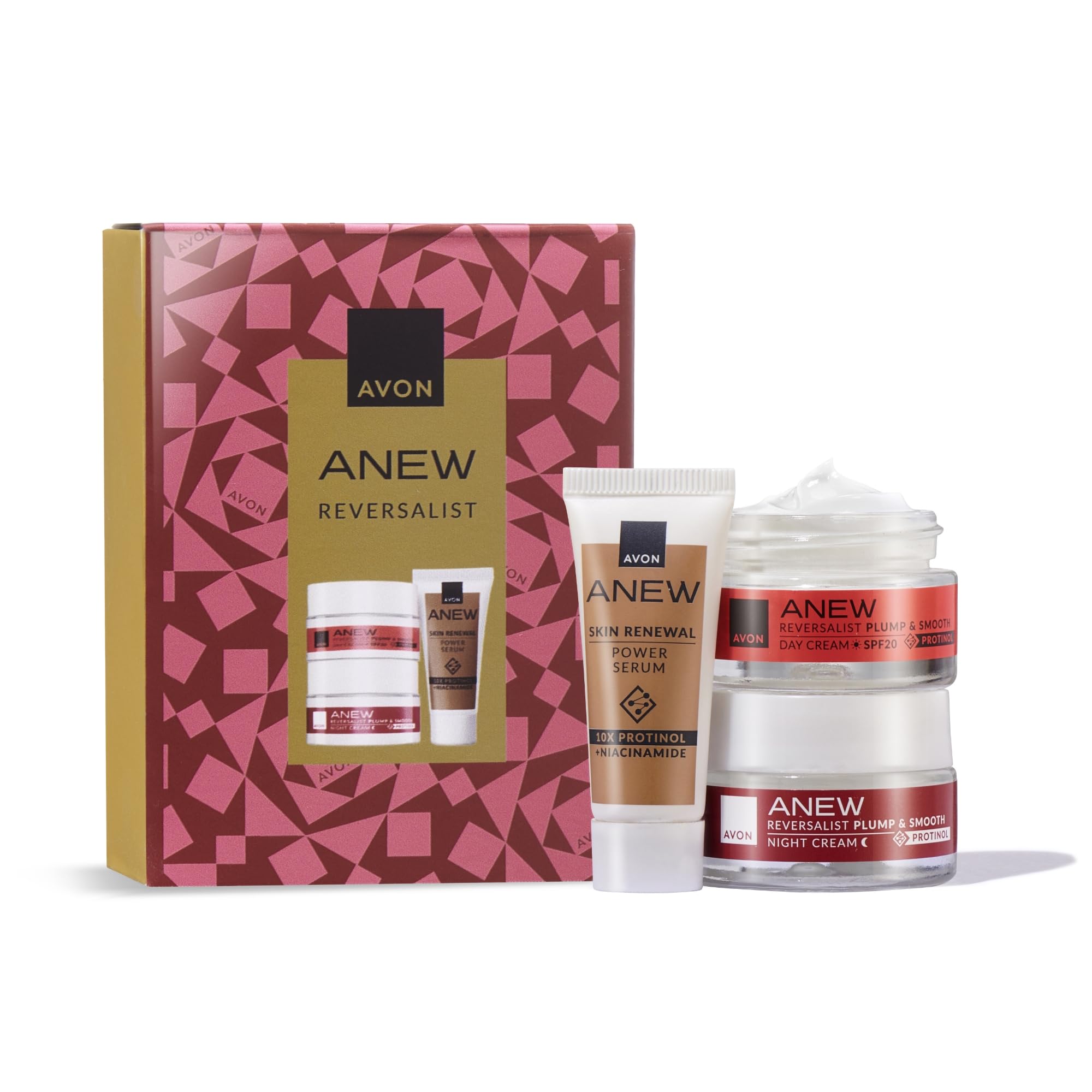 AVON Anew Protinol Reversalist Mini Gift Set, With Night Revitalising Cream 50ml, Day Perfecting Cream SPF25 & Skin Renewal Power Serum, Dual-Collagen Boost & Antioxidants, Firmer & Plumper Skin