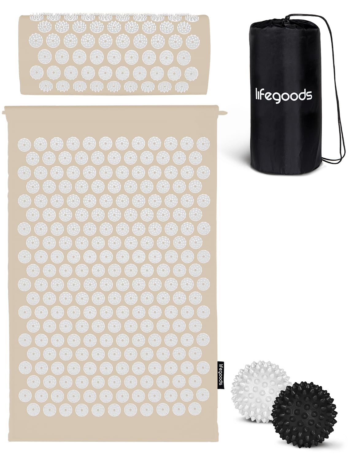 LifeGoods Tapis d'acupression avec Coussin - Tapis d'acupression - Tapis d'acupression+ - Tapis d'acupression - Tapis d'acupuncture - Tapis de massage - pour le dos - Tapis à picots - Tapis de fakir