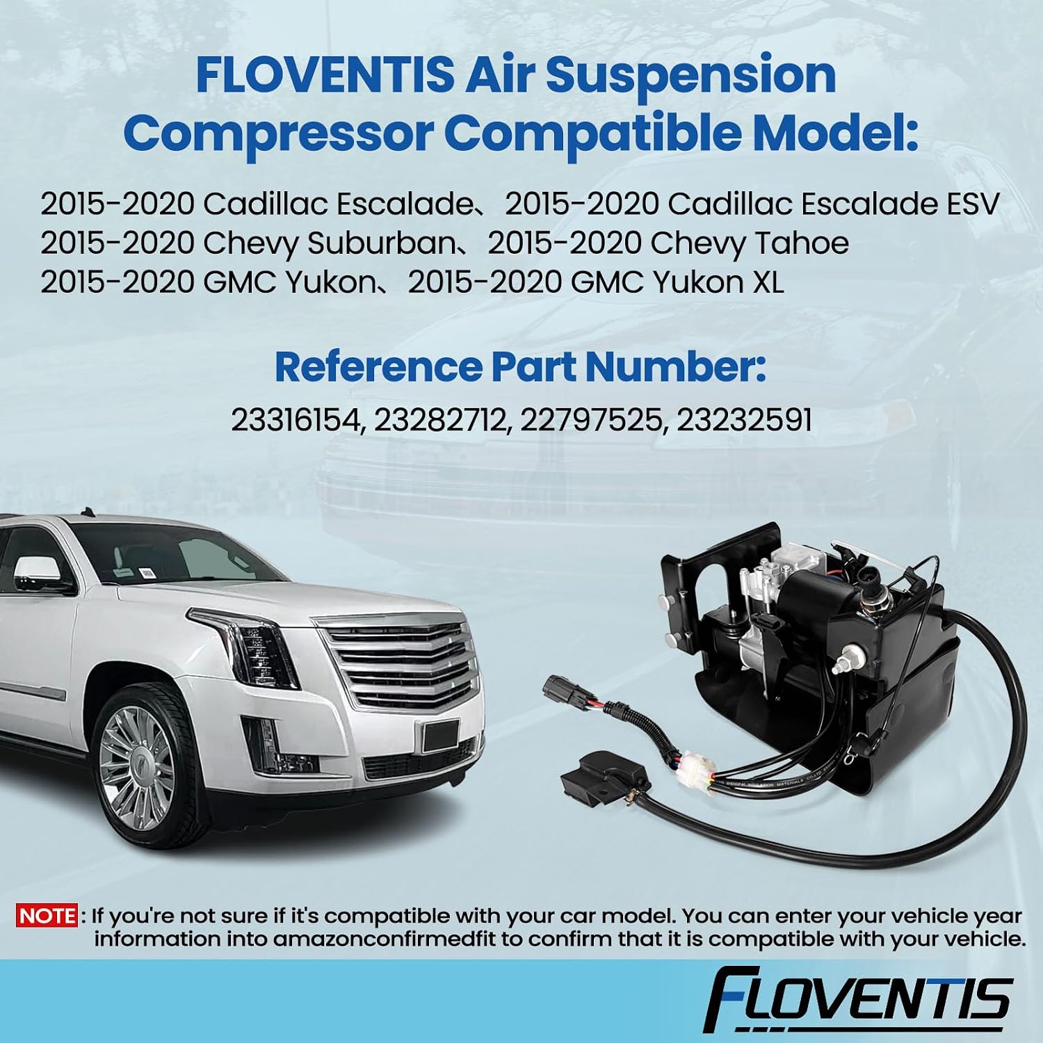 Air Ride Suspension Compressor Pump for 2015-2020 Cadillac Escalade ESV/EXT, Chevy Suburban Tahoe, GMC Yukon Car OEM Replace# 23316154, 23282712, 22797525, 23232591 (4Z1101G x 1)