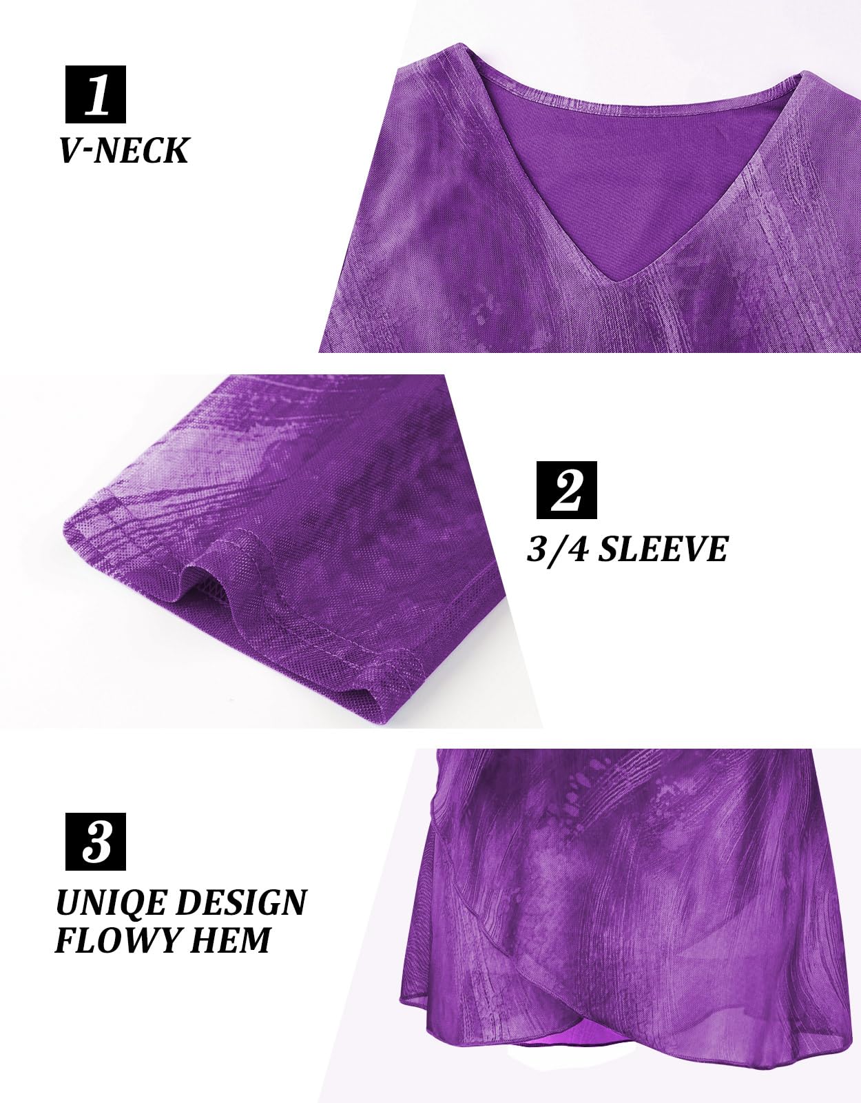 Adigaber Femme Blouse Décontracté à Manches Trois-Quarts Chemisier élégant à col en V pour Top Mode