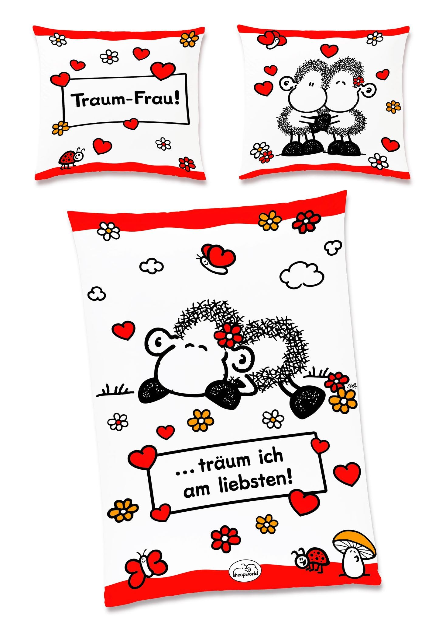 JACK Renforcé Partner Bettwäsche Sheepworld 4 TLG. Traum Mann & Frau 135x200cm Wendebettwäsche Schaf Herzen