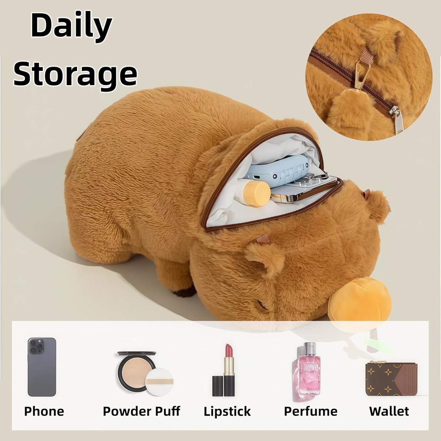 RYOLOY Cute and Stylish Capybara Backpack,Kawaii Stuffed Animal Capybara Backpack,Soft Capybara Plush Pillows Gifts for Kids Trendy Women.(large) - Image 2