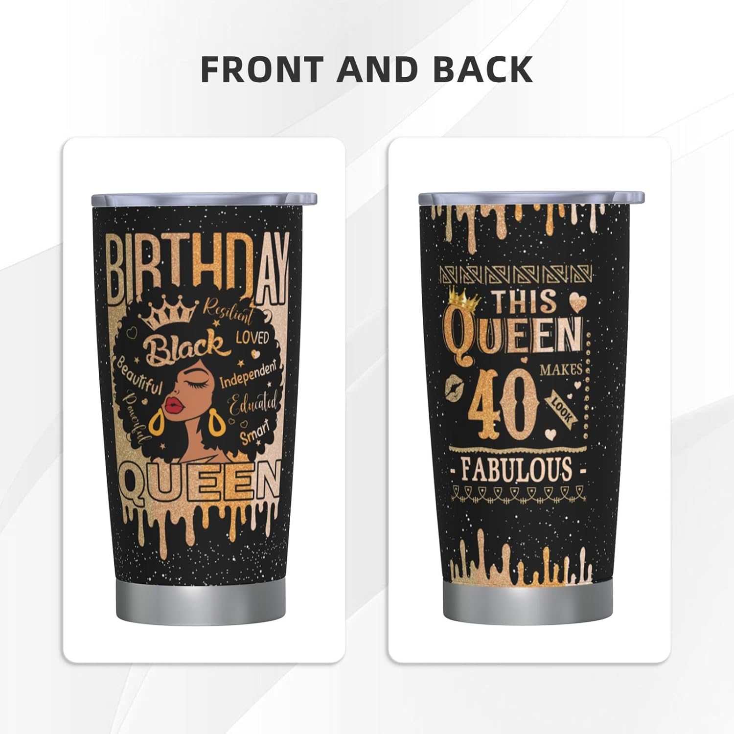 African American 40th Birthday Gifts for Women Tumbler 20oz Stainless Steel, Gift for 40 Year Old Woman Travel Mugs Cup, 40th Birthday Decorations for Woman, 1985 Bday Gift Ideas for Mom Friends - Image 5
