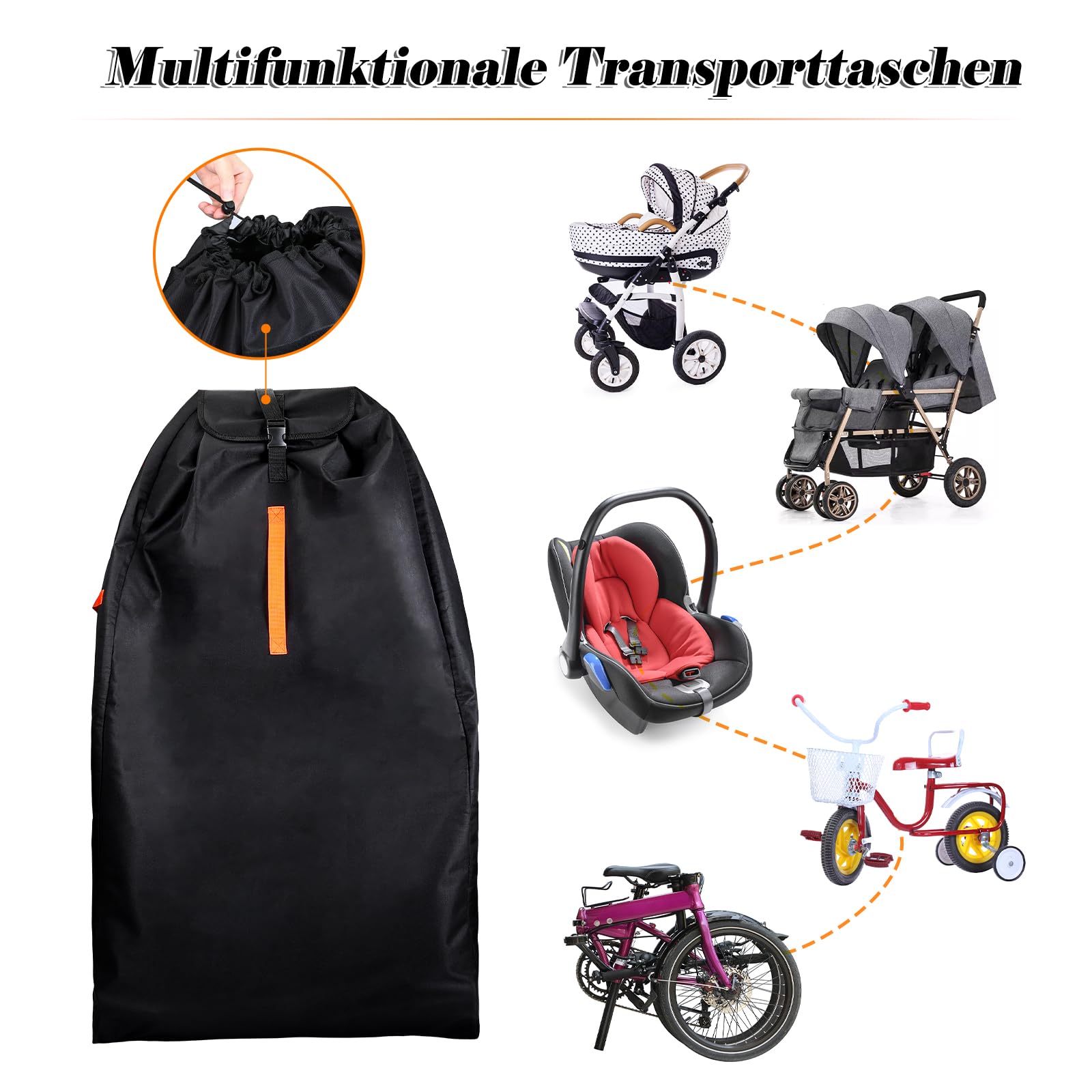LIHAO torba transportowa wózek dziecięcy samolot, Czarny, 120x61x46cm (900D), Nowoczesne