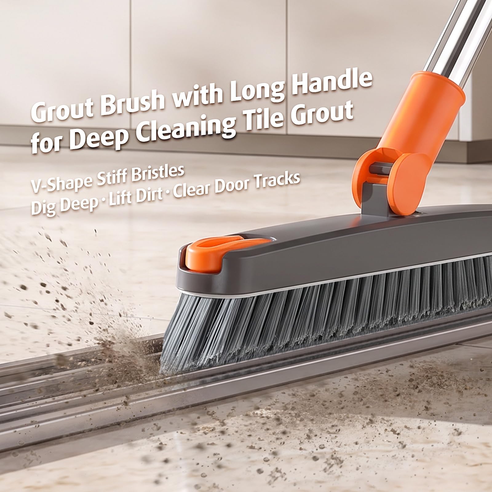 AIR U+ Cepillo de limpieza de lechada resistente con mango largo y clip para el cabello | Cepillo giratorio de 180° en forma de V para limpieza profunda de grietas, línea de azulejos, esquinas