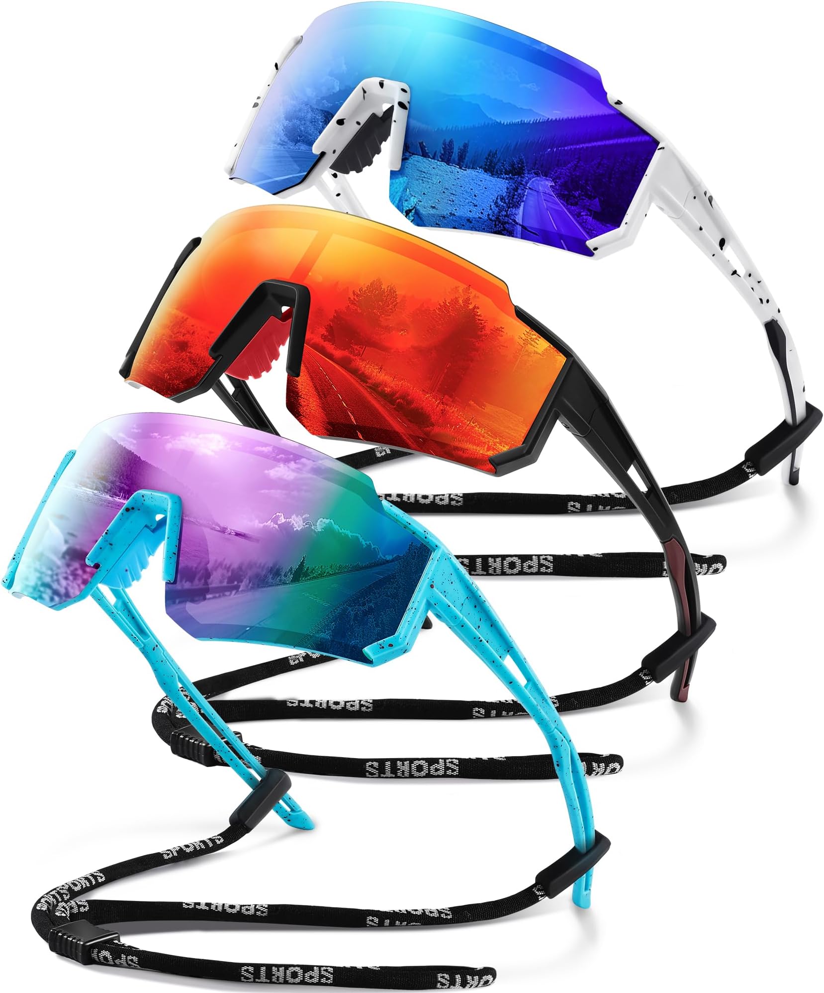 gesrunygesruny Polarized Sport Sunglasses for Men and Women, Lightweight TR90 Sun Glasses with UV Protection for Cycling Running, Ice Blue/Pink/Orange, Normal