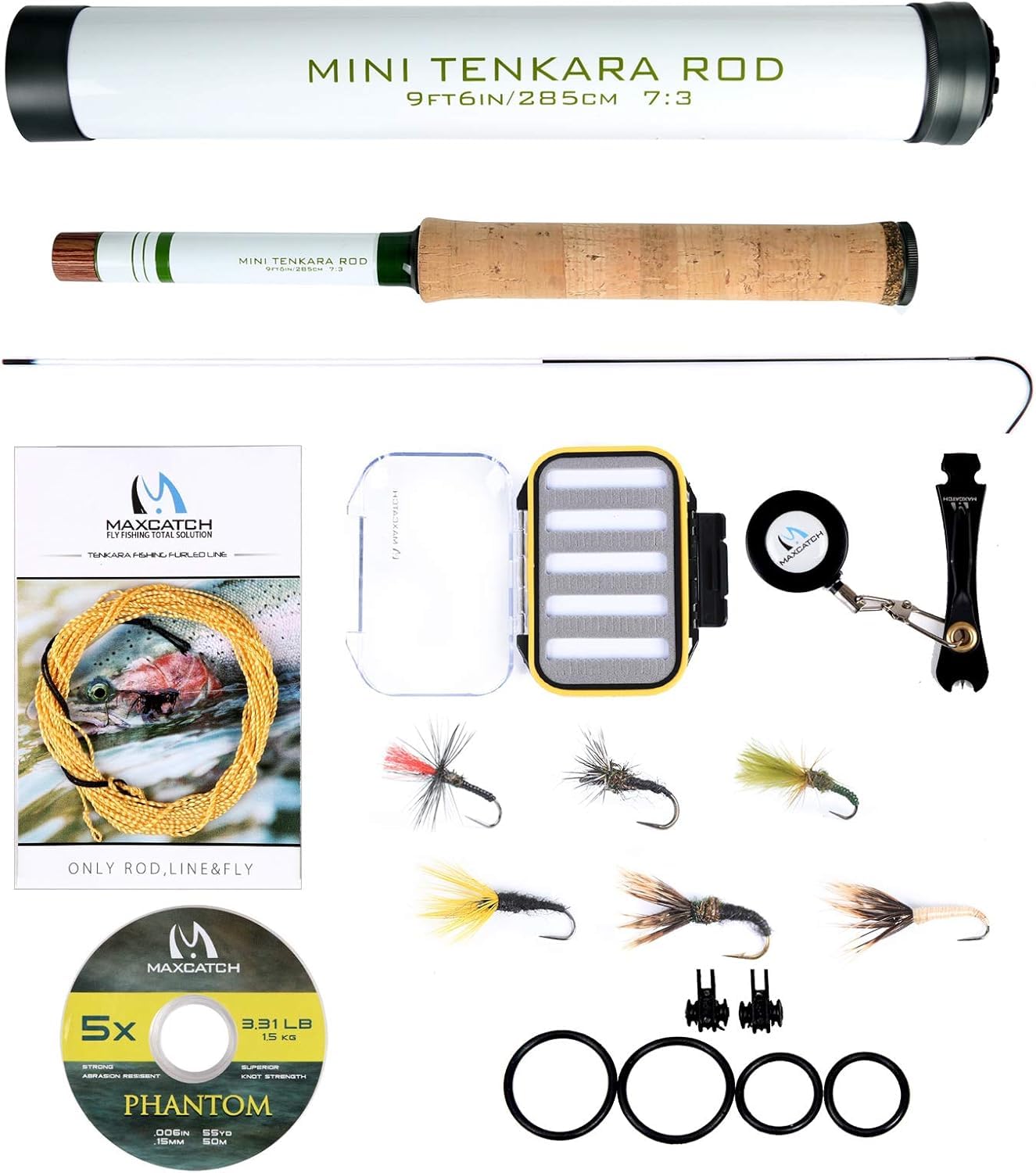 Maxcatch Tenkara Fishing Rod Combo 9/10/11/12/13ft/Triple Zoom 8'10''/9'9''/10'6'',10'8''/11'10''/12'9'' (Mini Tenkara Rod Combo, 9'6'')