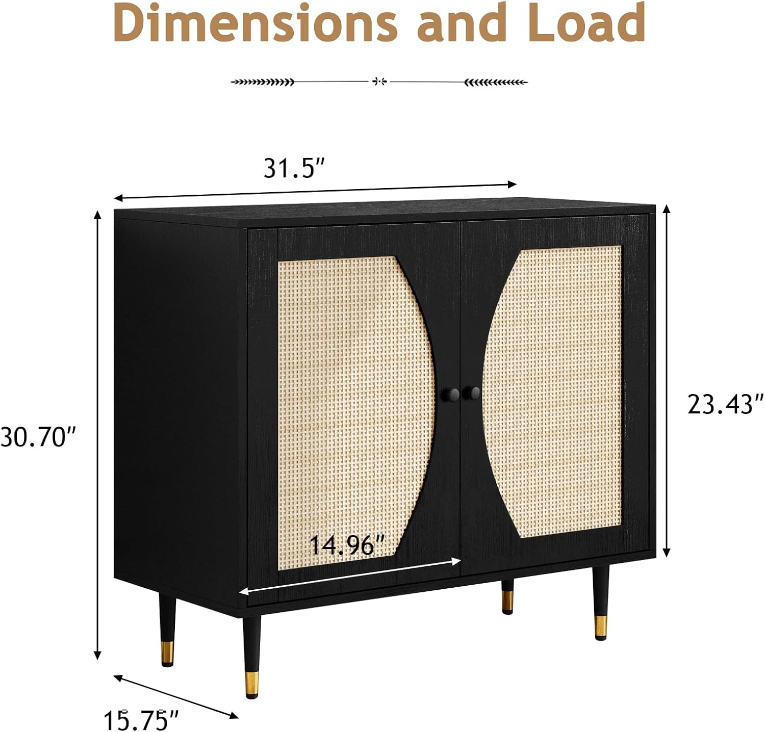 4ever2buy Rattan Storage Cabinet with Doors, Rattan Sideboard with Adjustable Shelves, Black Storage Cabinet for Living Room，Kitchen and Dining Room, Set of 3, Black