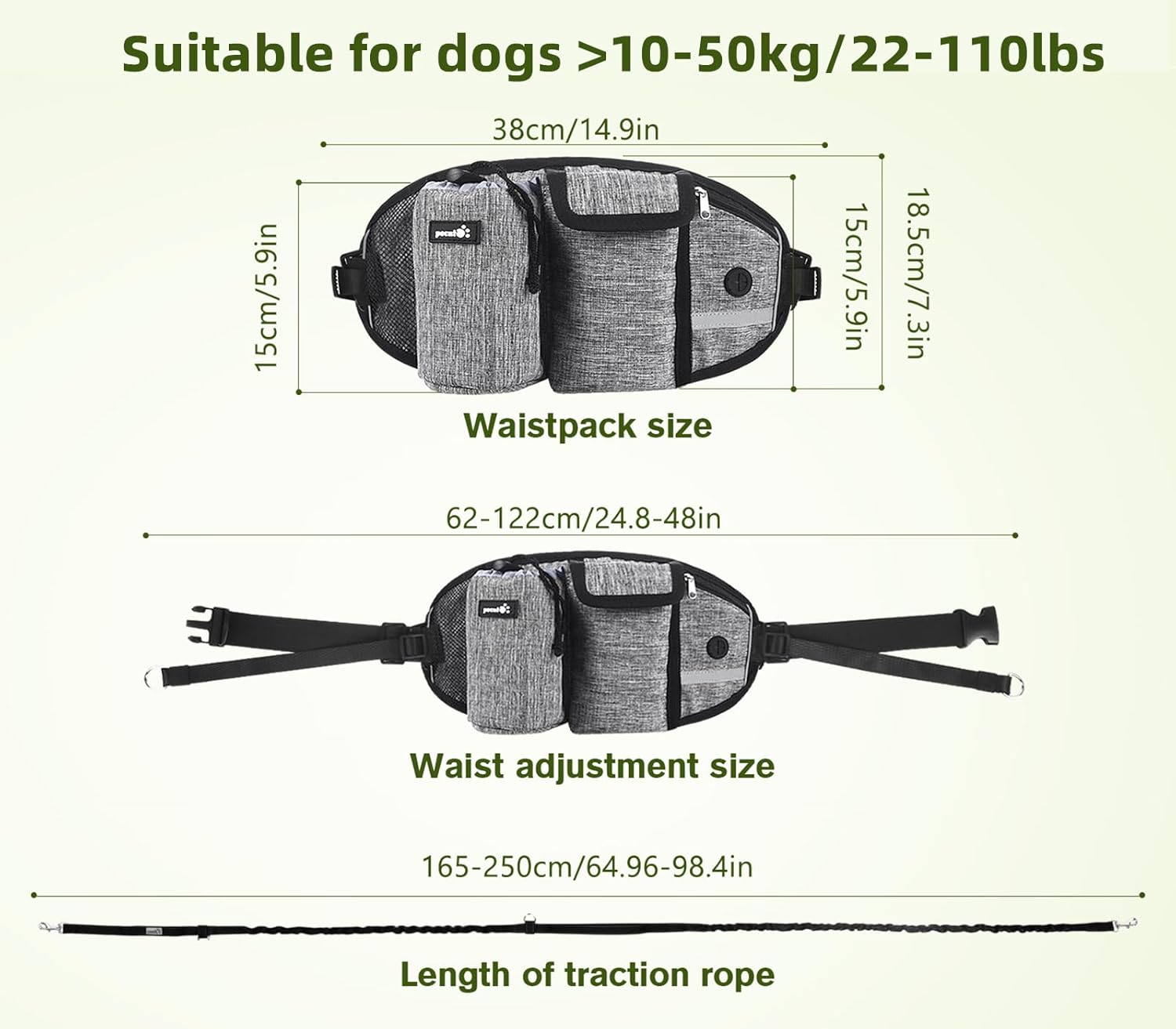 Pecute Running Dog Lead Hands Free Leash for Dogs Large Protect the Waist with Reflective Stitching, Adjustable Waist Belts, Endure 110 kg 3