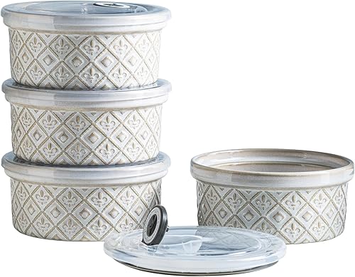 Miniatura 21 de Ramequines de 177 ml con tapas aptos para horno, pequeños ramequines de crema catalana con cubiertas, juego de 4 ramequines de cerámica, tazones de