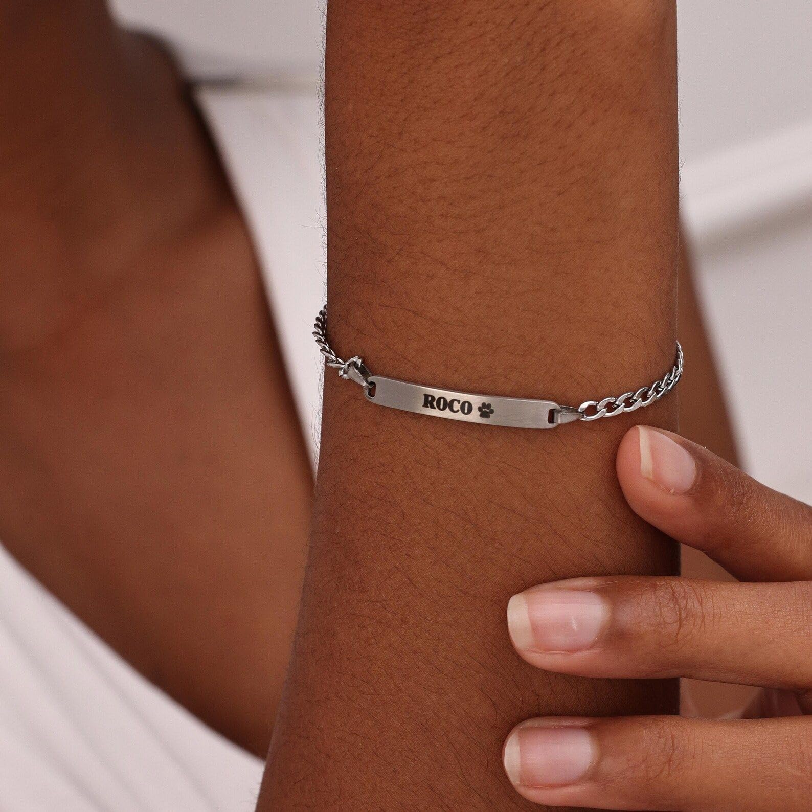 Pulsera plata de ley 925 Mini barra Pulsera con el símbolo de la pata Joyería fija personalizada mejores amigas Aniversario personalizado hecho a mano