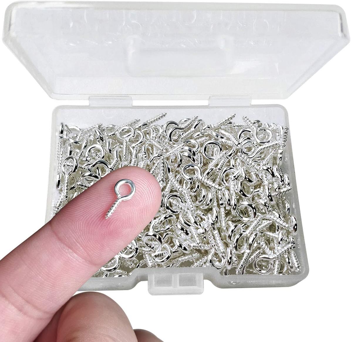 300PCS Mini Screw Eye Pin Pegs, 10 x 5mm Hooks, Self-Tapping Screws for Arts & Crafts, Cork Top Bottles & DIY Jewelry Making (Silver)