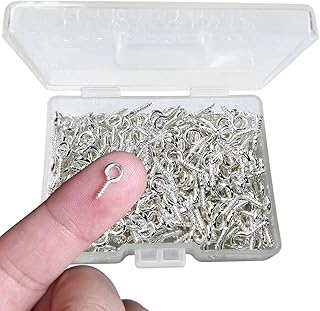 300PCS Small Screw Eye Pins,10 x 5mm Eye pins Hooks,Mini Screw Eye Pin Peg for Arts & Crafts Projects,Self Tapping Screws Hooks Ring for Cork Top Bottles & Charm Bead & DIY Jewelry Making (Silver)