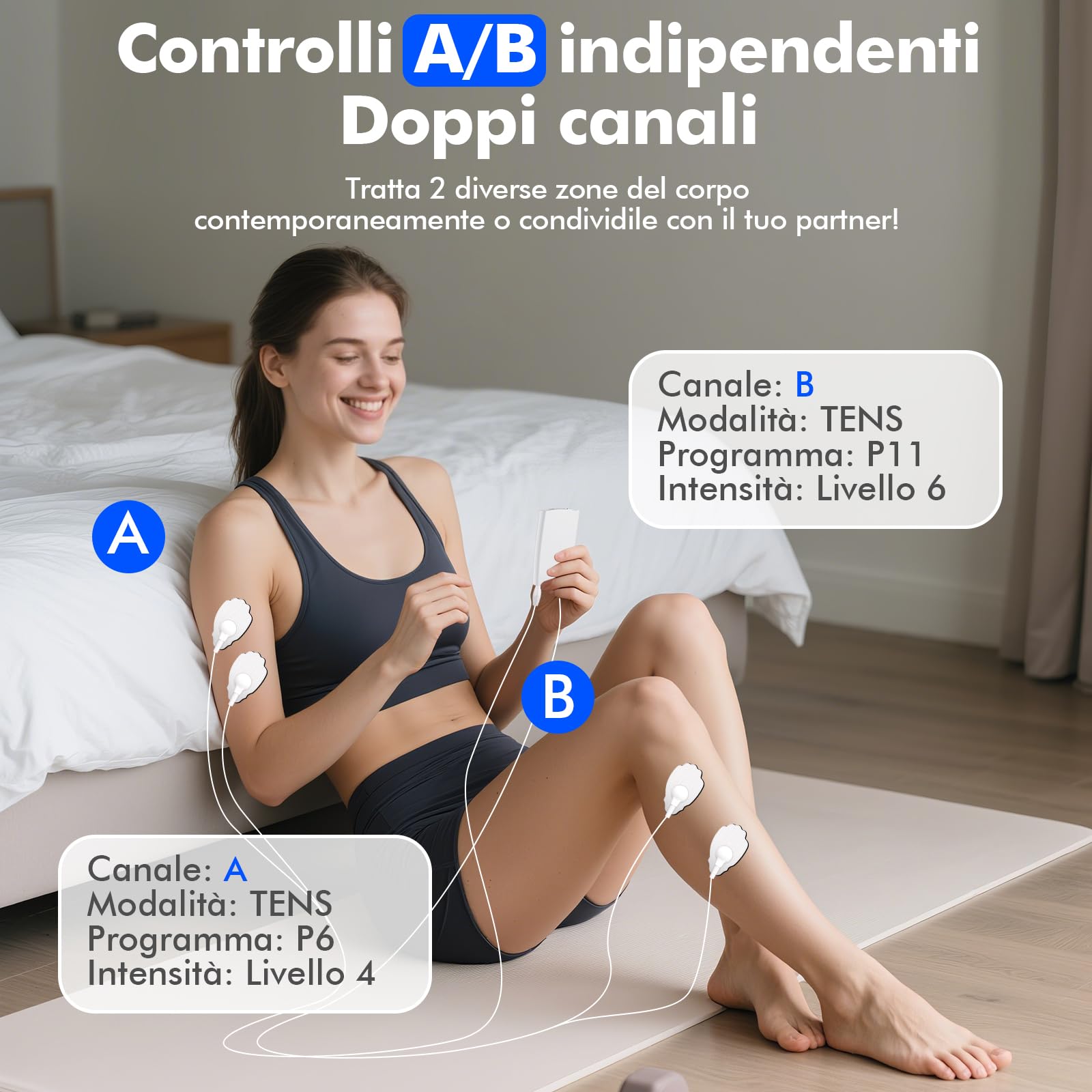 TENS EMS Elettrostimolatore Muscolare, 3 in 1 per Alleviare Il Dolore e Costruire Muscoli, Funzione Massaggio, con 2 Canali e 36 modalità, 20 Livelli di Intensità, 10 Pezzi di Elettrodi TENS