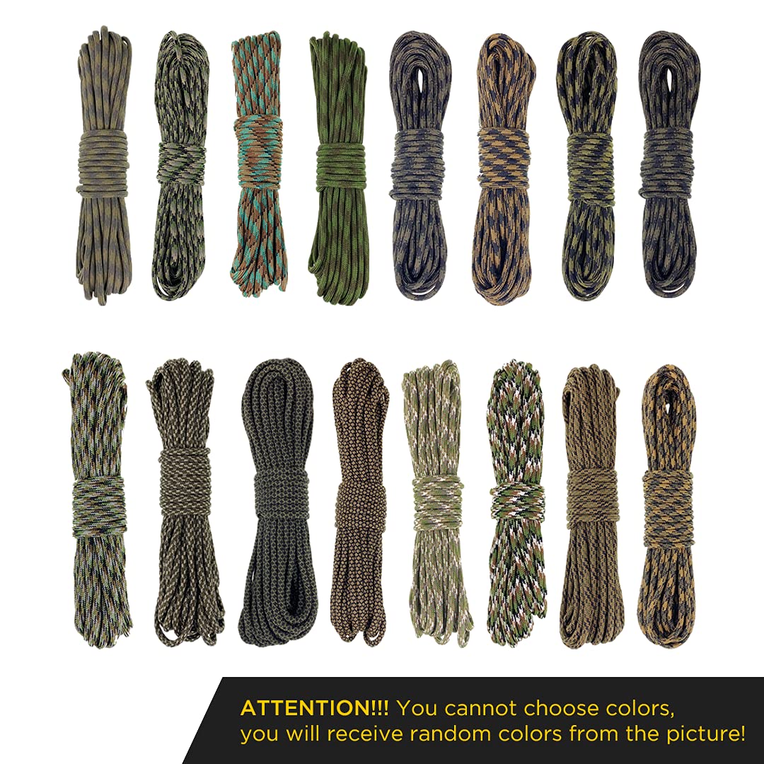 Cuerda de paracaídas de 4 mm, Juego de Colores Militares aleatorios (6 x 5 m y 5 x 10 m), Ideal para Camping, Supervivencia, al Aire Libre, Manualidades, Bricolaje, Cuerda 100% Nailon de 4 mm,
