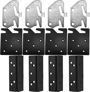 Bed Replacement Part Kit, JOYCEMALL 12pcs Heavy Duty Wood Bed Repair Hardware Set - 8X Bed Rail Hook Plates, 4X Bed Frame Base Bracket with Mounting Screws