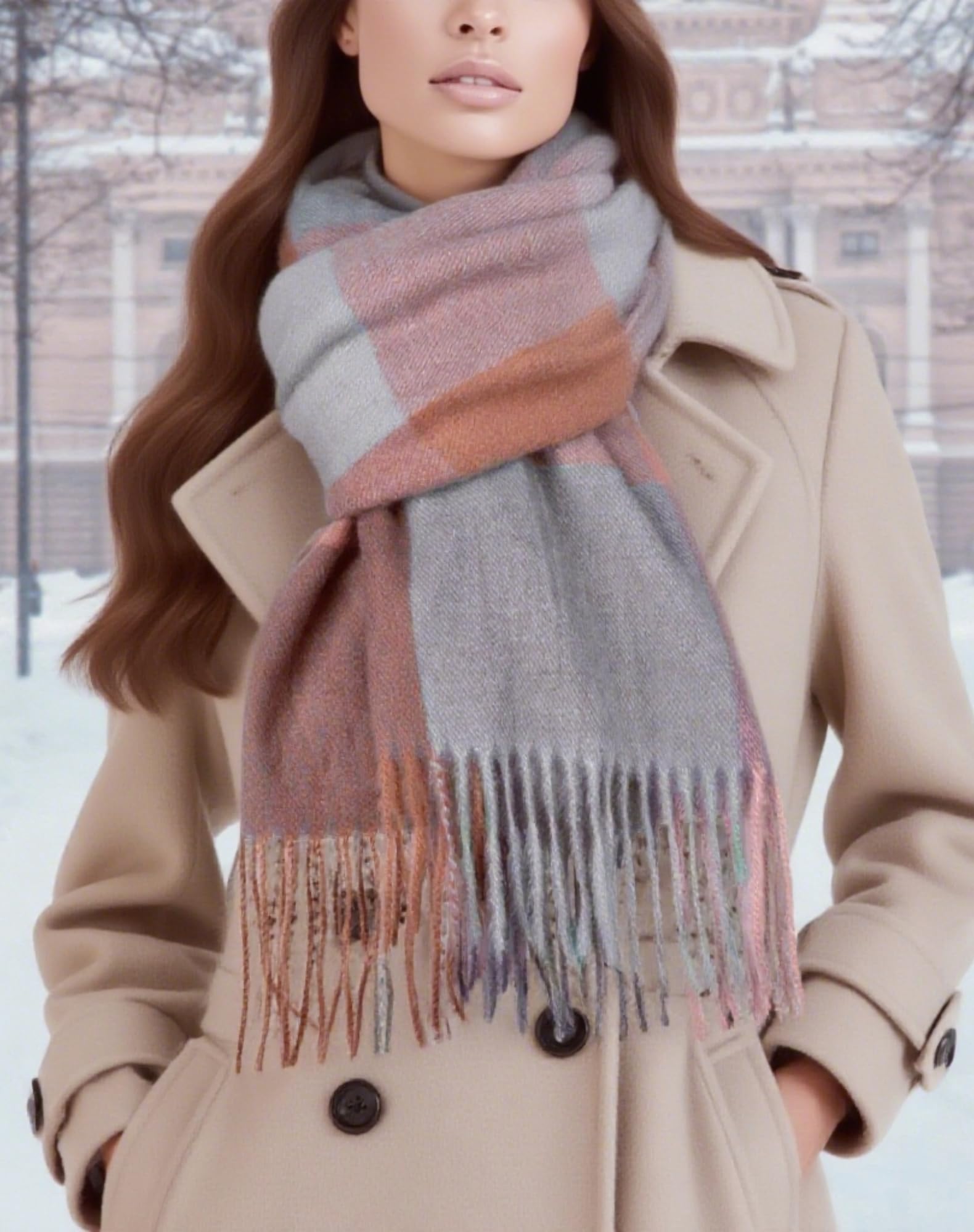 Womens Scarf Winter Blanket Large Scarves Thick Soft Warm Plaid Chunky Scarfs