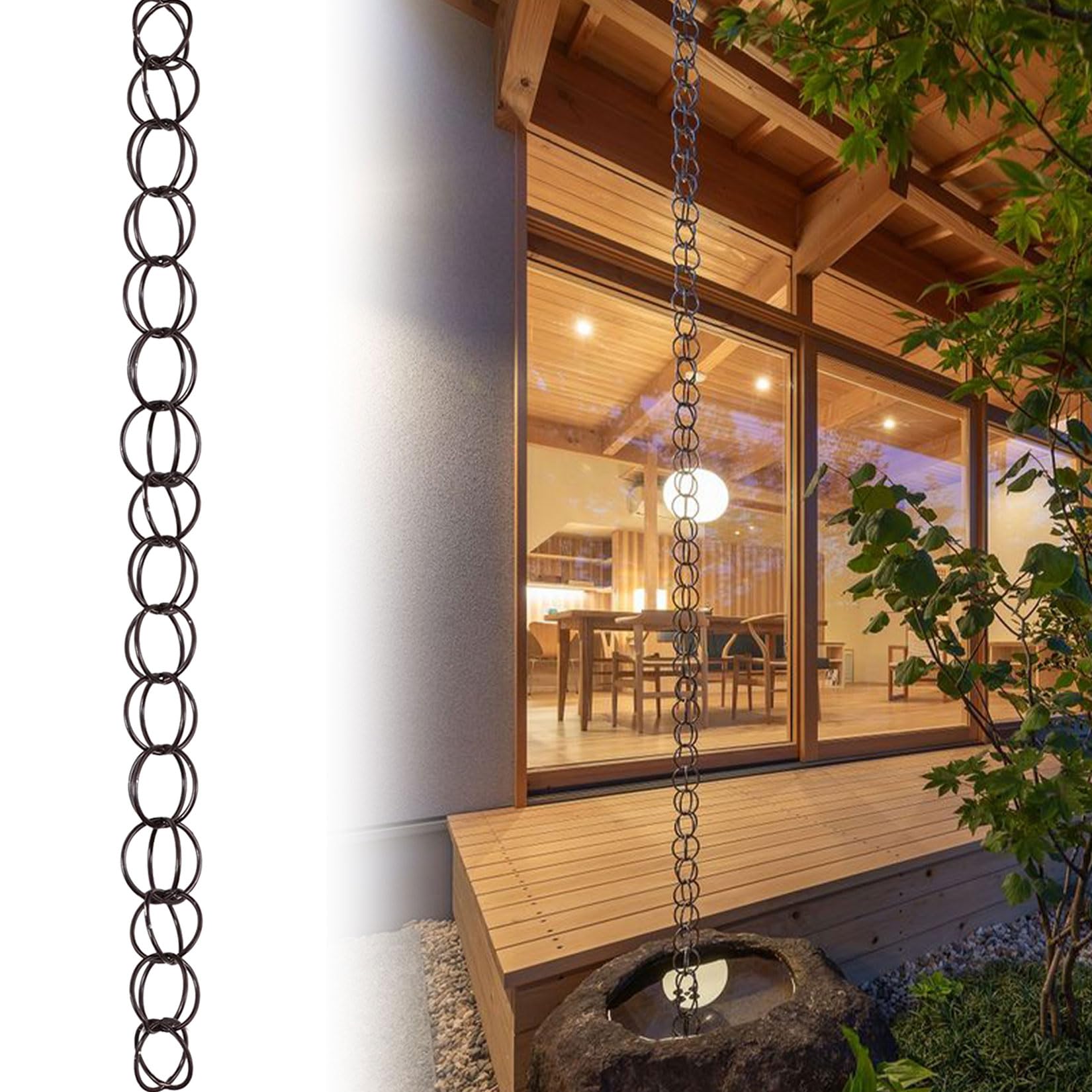 WEKONUMEX Rain Chains for Gutters, Rain Chain For Gutter Water Collection Garden Patio Gazebo Multicolor 1-10m(Dark brown,10m(33ft))