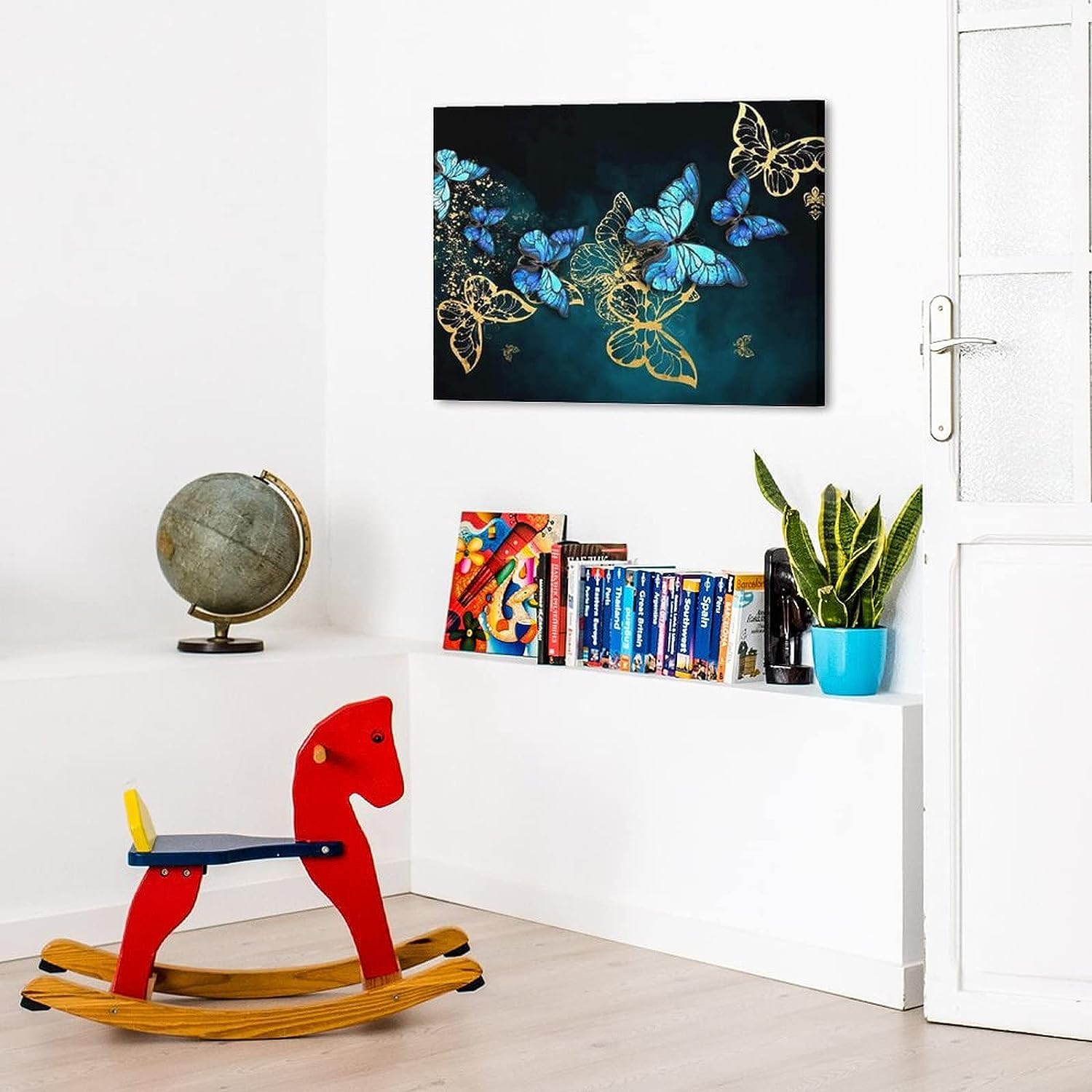 Amazon.co.jp: アートパネル ポスター 絵画 美しい蝶 金色 青い蝶 復古