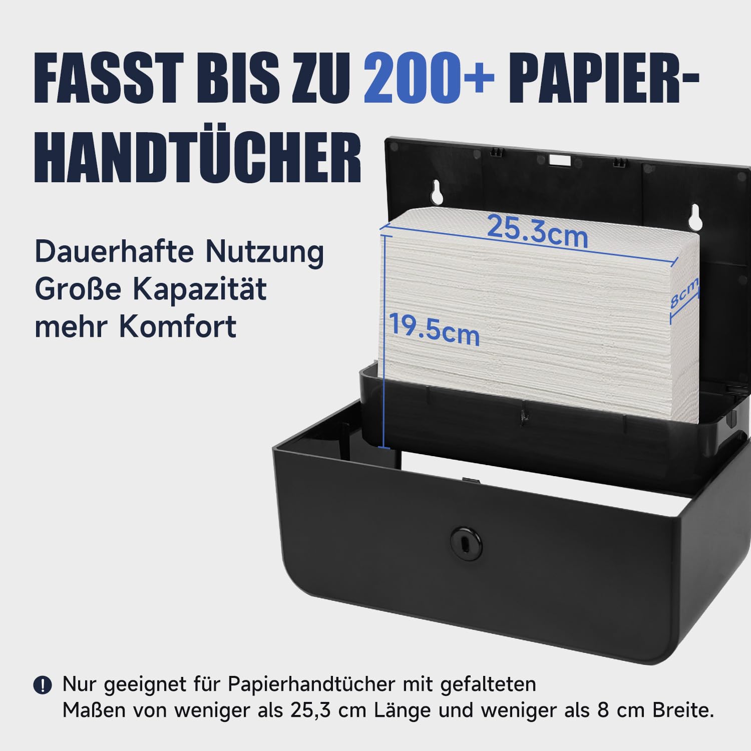AIKE Papierhandtuchspender Wandmontiert ohne Bohren, kompatibel Z/N-Falz Für Papierfaltengröße 25,3 x 8 (cm) oder Kleiner, Handtuchspender Fasst 200 Blatt Papier