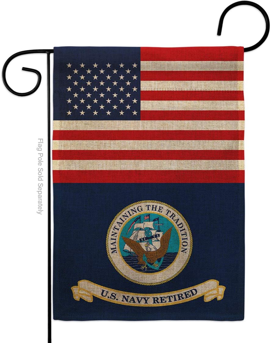 Navy US Retired Garden Flag Armed Forces USN Seabee United State American Military Veteran Retire Official Small Decorative Gift Yard House Banner Double-Sided Made In USA 13 X 18.5