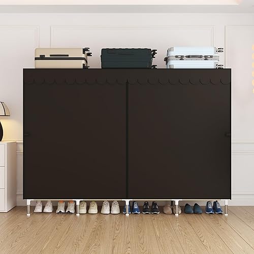 Miniatura 8 de Armario portátil duradero y fácil de montar, resistente con cubierta de tela no tejida, lo mejor para dormitorio y fácil almacenamiento y Marrón