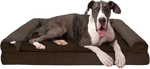 Furhaven - Cama de espuma viscoelástica para perro, estilo sofá de felpa y gamuza con funda extraíble lavable, color expreso, tamaño jumbo plus (XXL)